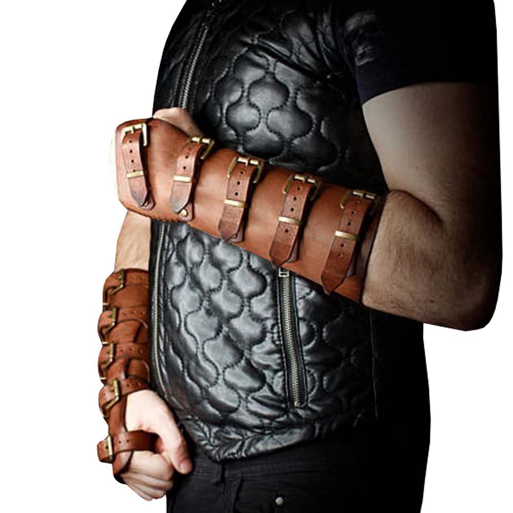 Medieval Gauntlet Wristband - Punk Gothic Faux Leather Armor Bracer with Buckles for Cosplay, LARP & Renaissance Fairs | Costume Accessory for Halloween & Historical Reenactments