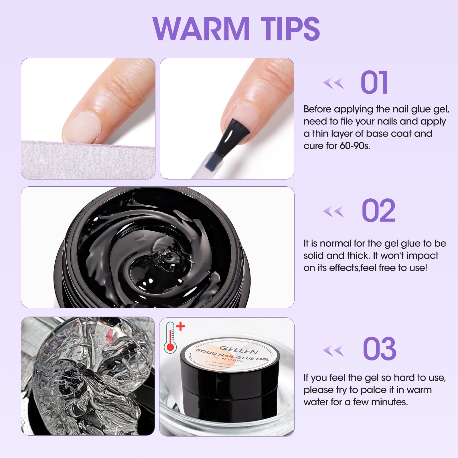 Gellen Solid Nail Glue Gel - Strong Adhesive for False Nail Tips & Press On Nails | UV/LED Light Curing Required | 15g | Perfect for Acrylic Nails, Home Salon & Professional Nail Art