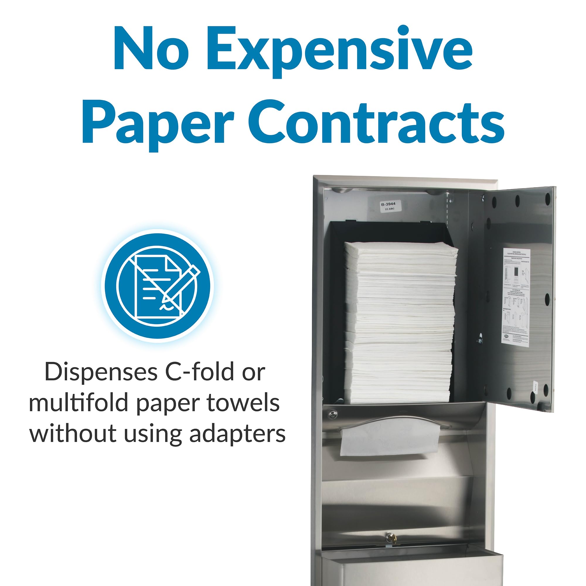 Bobrick ClassicSeries Recessed Convertible Paper Towel Dispenser with Waste Receptacle - 15.19
