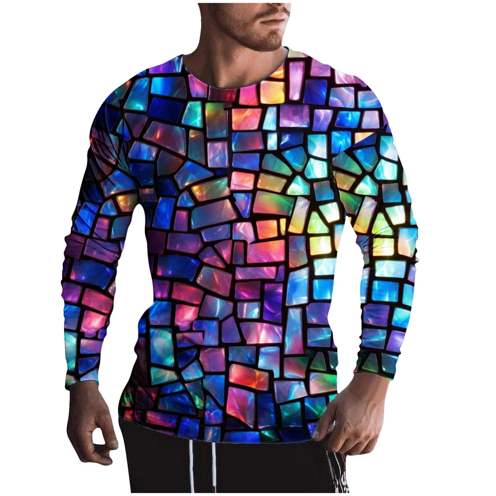 3D Printed Geometric Men's Long Sleeve T-Shirt - Fashion Graphic Tee for Streetwear & Fall Outfits | Casual Wear, Layering & Everyday Style