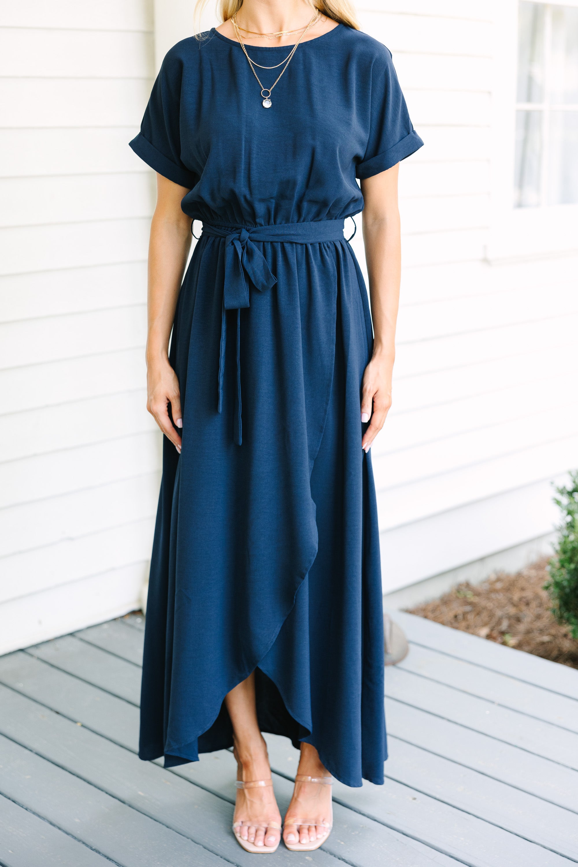 Stunning Navy Blue Midi Dress for Women - Elegant Party & Cocktail Dress for Evening Events, Weddings & Date Nights