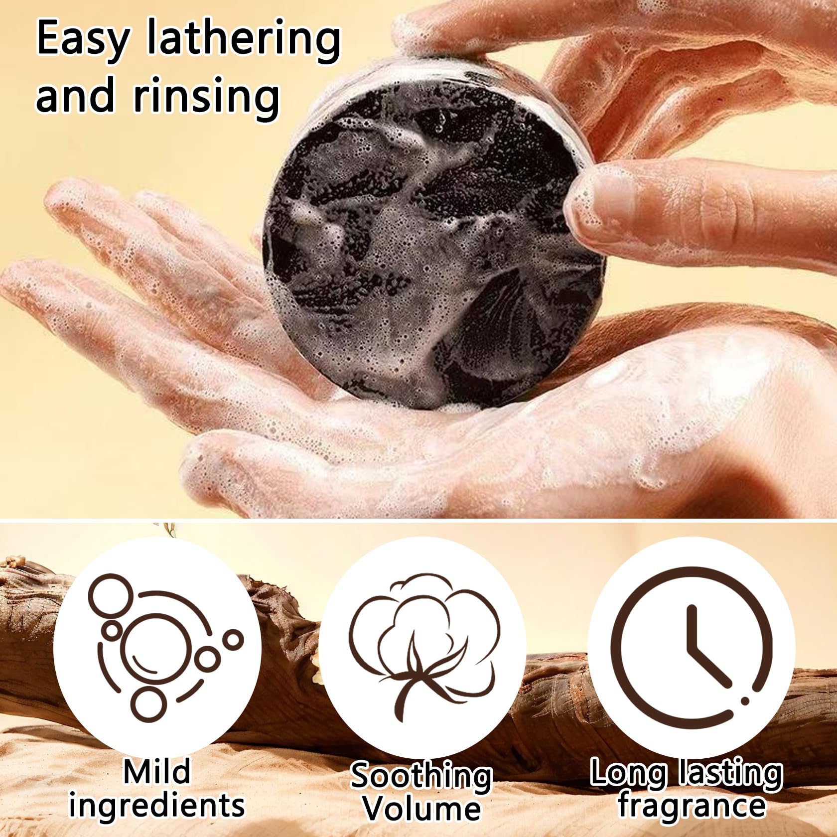 3PCS Natural Solid Shampoo Bars with Foaming Net - Deep Cleansing & Oil Control for Women & Men | Hair Thickening & Strengthening | All Hair Types | Perfect for Travel, Gym & Eco-Friendly Home Use