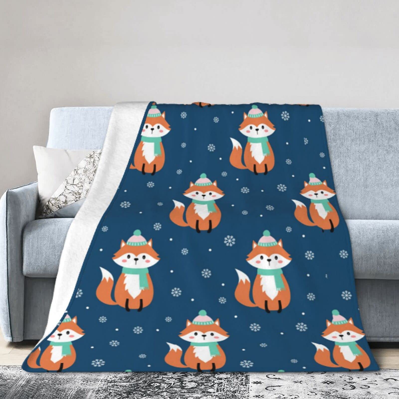 Cartoon Fox Flannel Throw Blanket - Ultra Soft & Lightweight Plush Blanket for Women & Men - 80