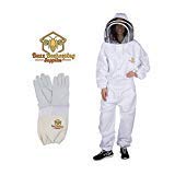 Professional Beekeeping Suit with Self-Supporting Fencing Veil & Metal Zippers - Goatskin Gloves (1 Pair) 2XL for Beekeepers - Easy On/Off Design for Hive Inspection & Honey Harvesting | Ideal for Apiary Work, Backyard Beekeeping & Bee Protection