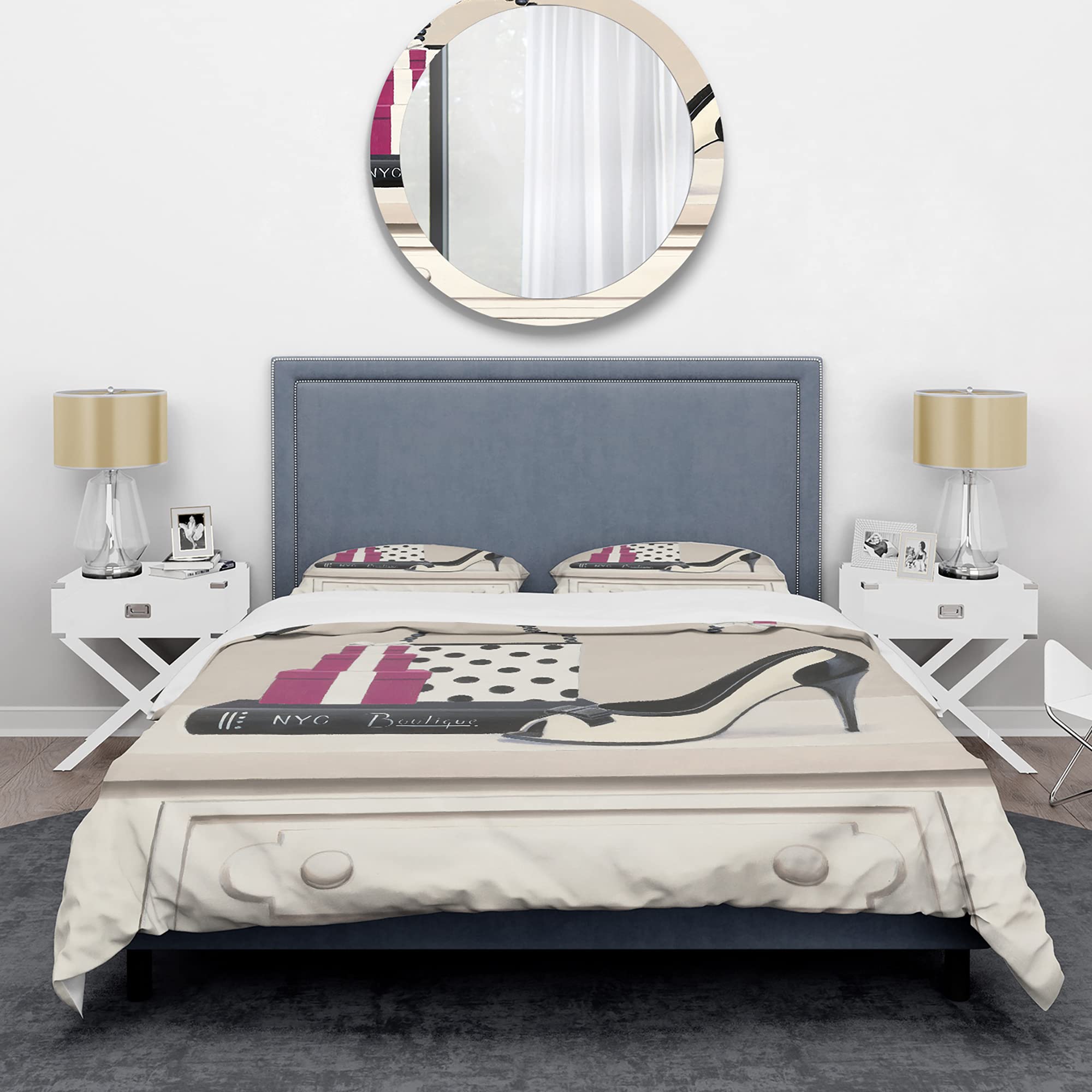 DesignQ Fashion Stiletto & Polka Dot Duvet Cover Set - Queen Size Beige Bedding, 3-Piece Traditional Style for All Seasons | Perfect for Home Decor, Guest Rooms & Cozy Bedroom Makeovers