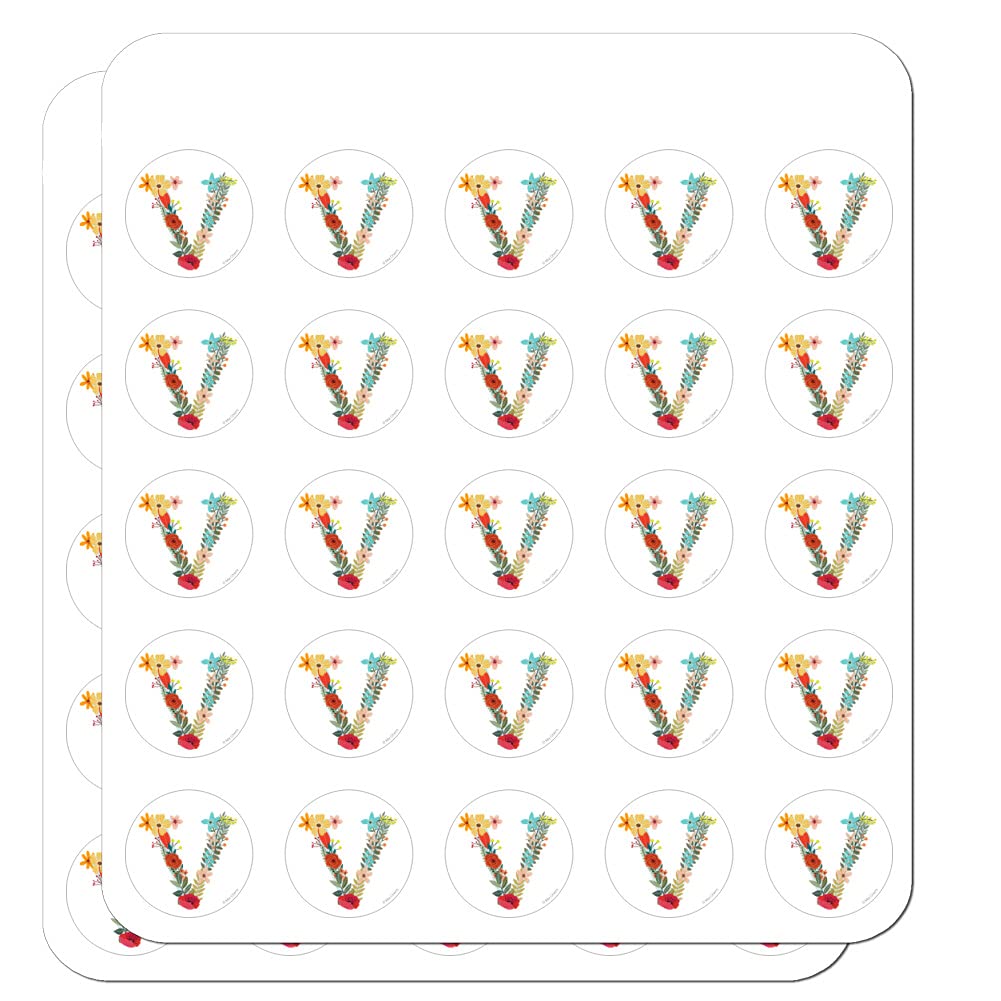 Floral Monogram Letter V Stickers for Planners, Calendars, Scrapbooking & Crafting - Perfect for DIY Projects, Bullet Journals, and Home Decor