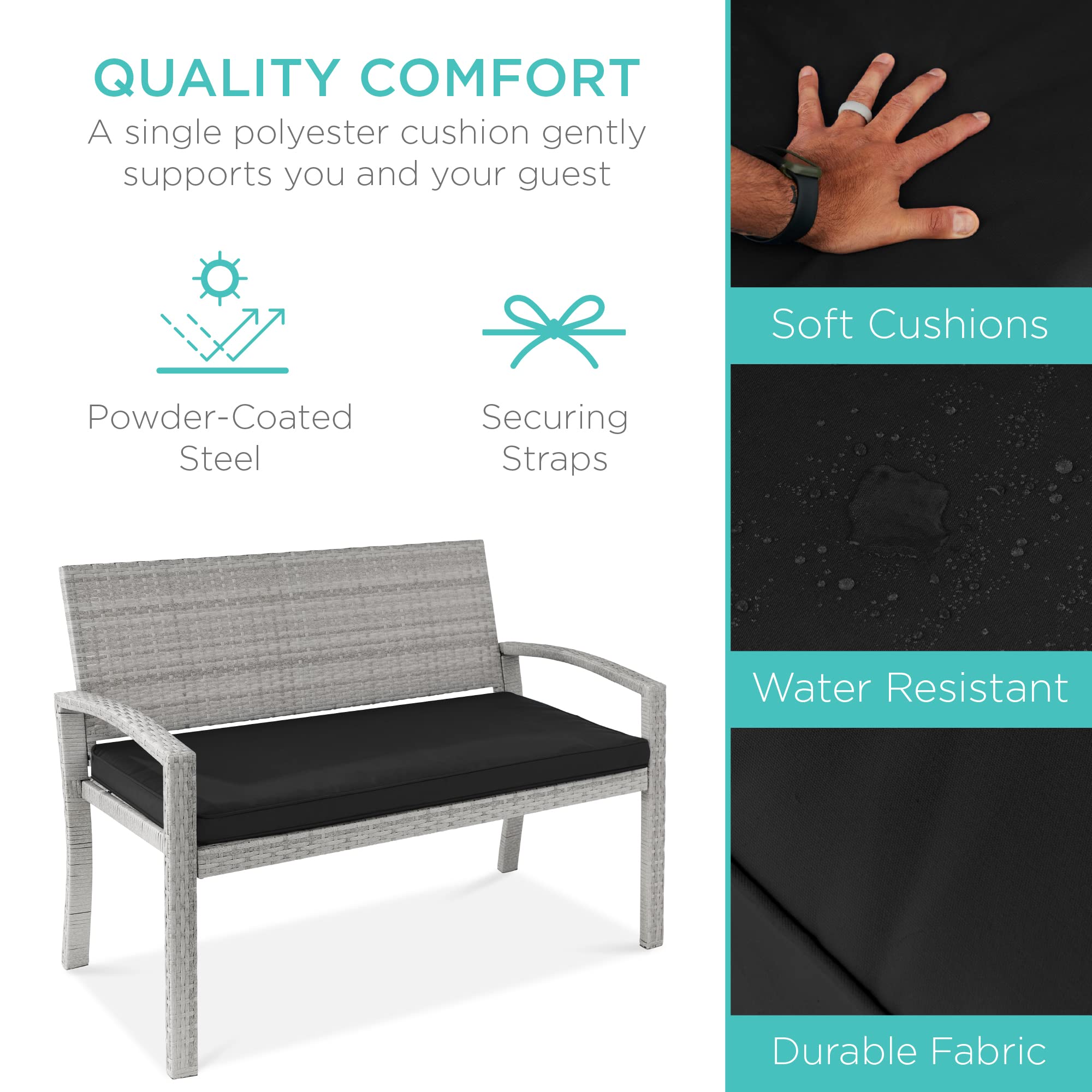Best Choice Products 2-Person Outdoor Wicker Bench with Cushion - 700lb Capacity Patio Seating for Garden, Backyard, Porch - Gray/Black (Perfect for Relaxing, Entertaining Guests & Outdoor Dining)