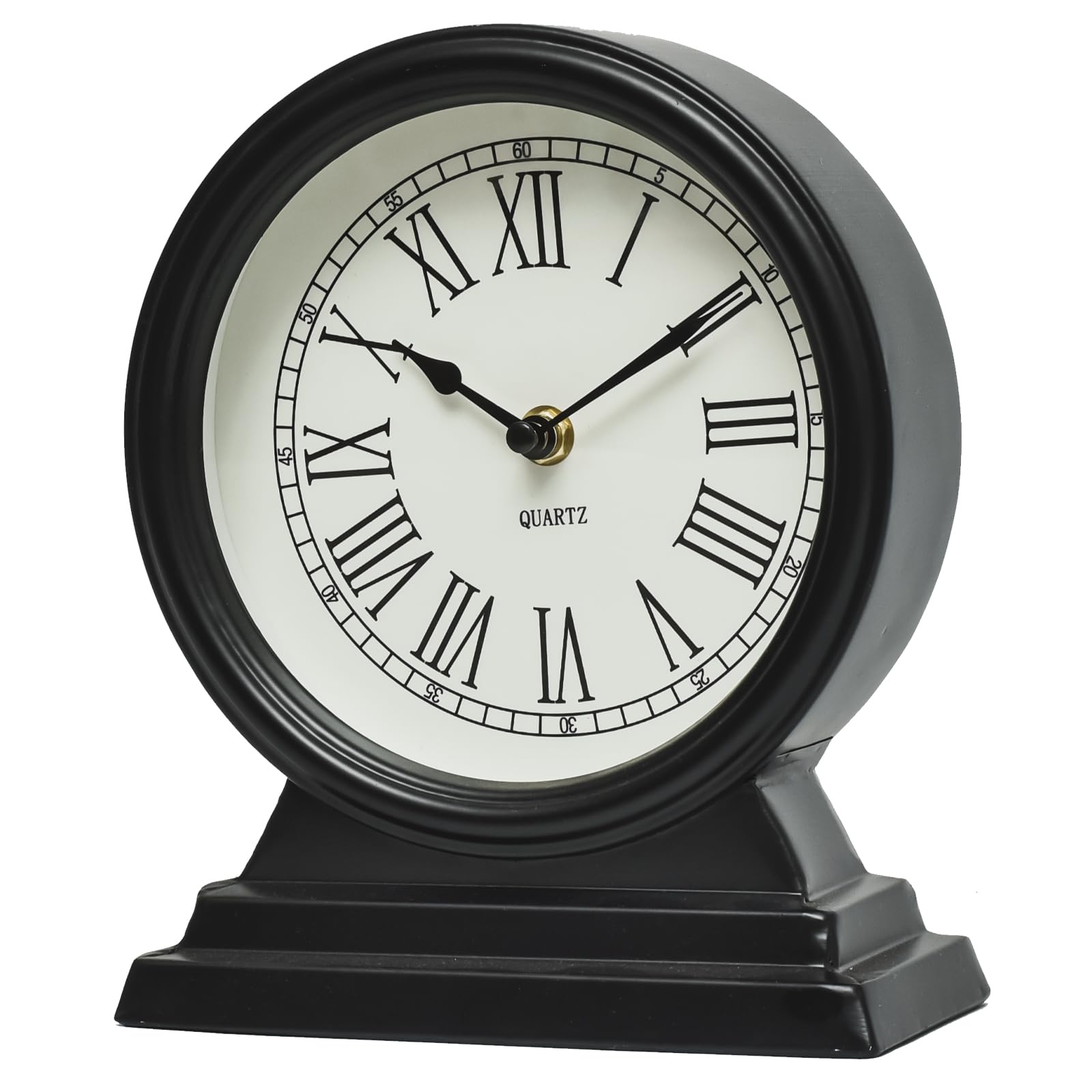 Vintage Black Mantel Clock - Silent Non-Ticking Battery Operated Table Clock for Living Room Décor | Classic Home Decor, Perfect for Fireplace, Bookshelf, or Office Desk
