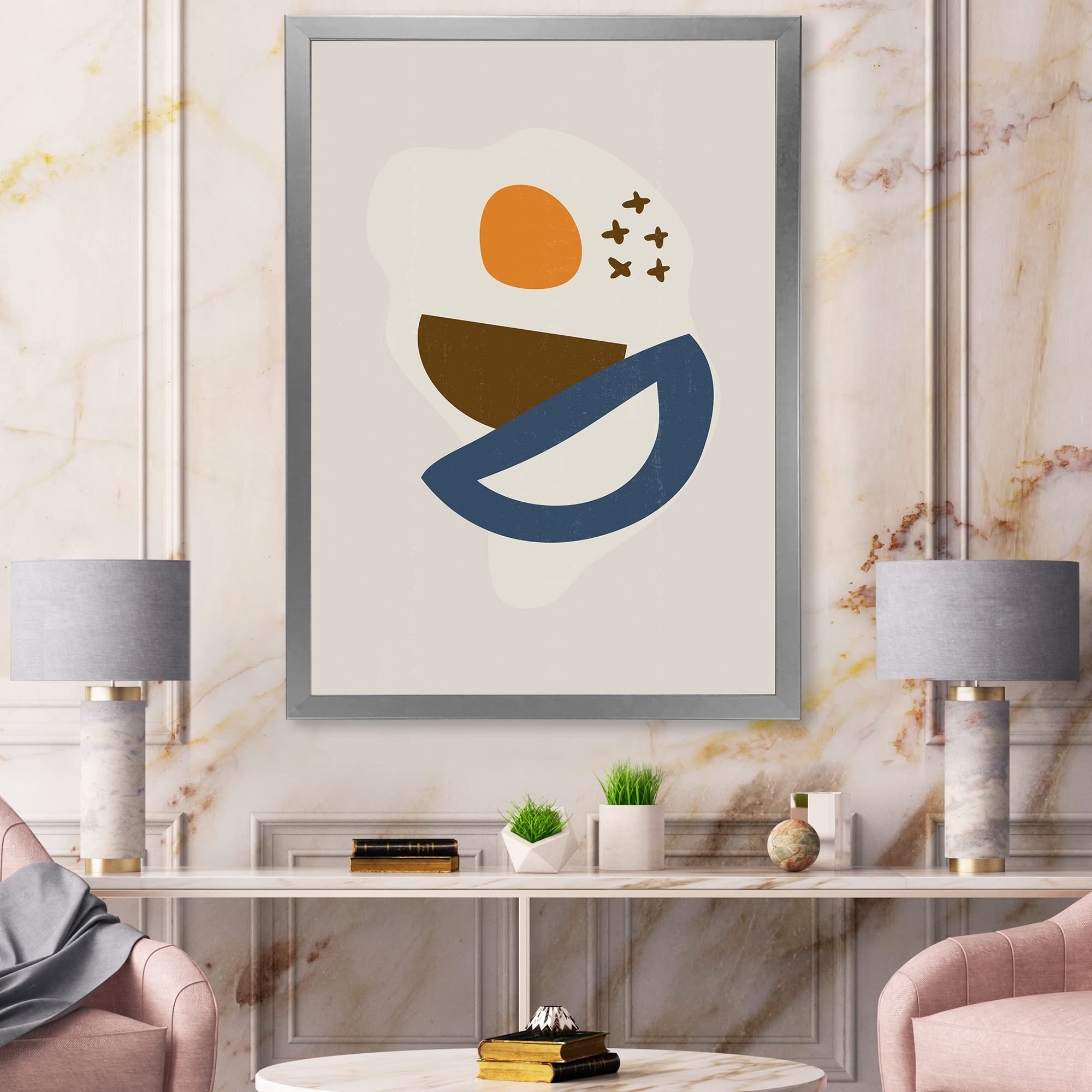 Abstract Sun Moon Geometric Print Framed Wall Art - Modern Home Decor for Living Room, Bedroom & Office