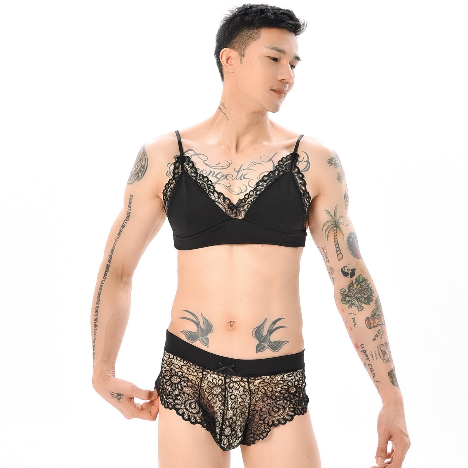 Men's Sexy Lingerie Set - Black Thong Underwear for Crossdressing & Roleplay