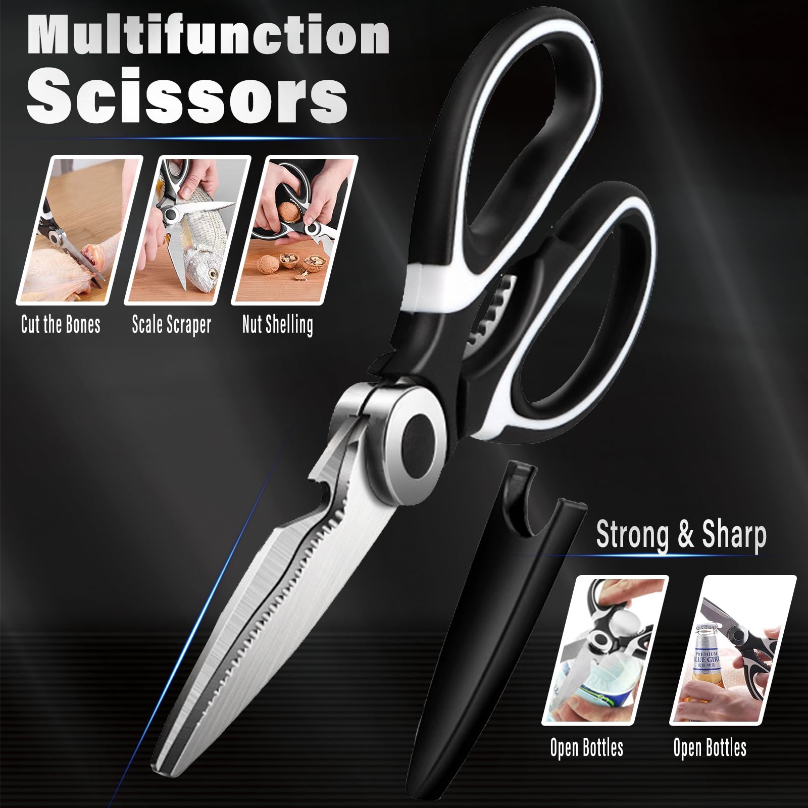Heavy Duty Stainless Steel Kitchen Scissors - 2 Pack Multipurpose Cooking Shears for Cutting Chicken, Meat, Fish, Vegetables, Herbs, Bones & Nuts - Perfect for Food Prep, BBQ, Poultry & Floral Arrangements
