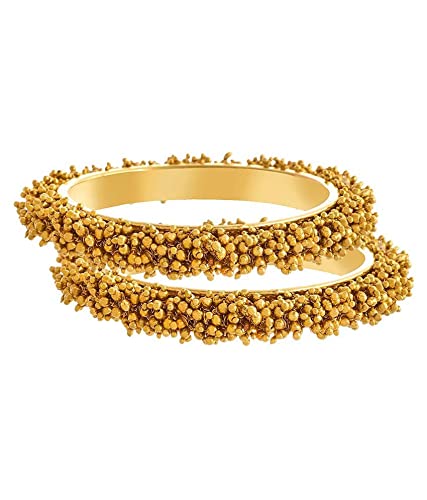 Gold Plated Indian Bollywood Style Pearl Beaded Bracelet Set - 2 Piece Faux Pearl & Beaded Bangles for Women (ADB314) | Perfect for Weddings, Parties & Boho Fashion Accessories