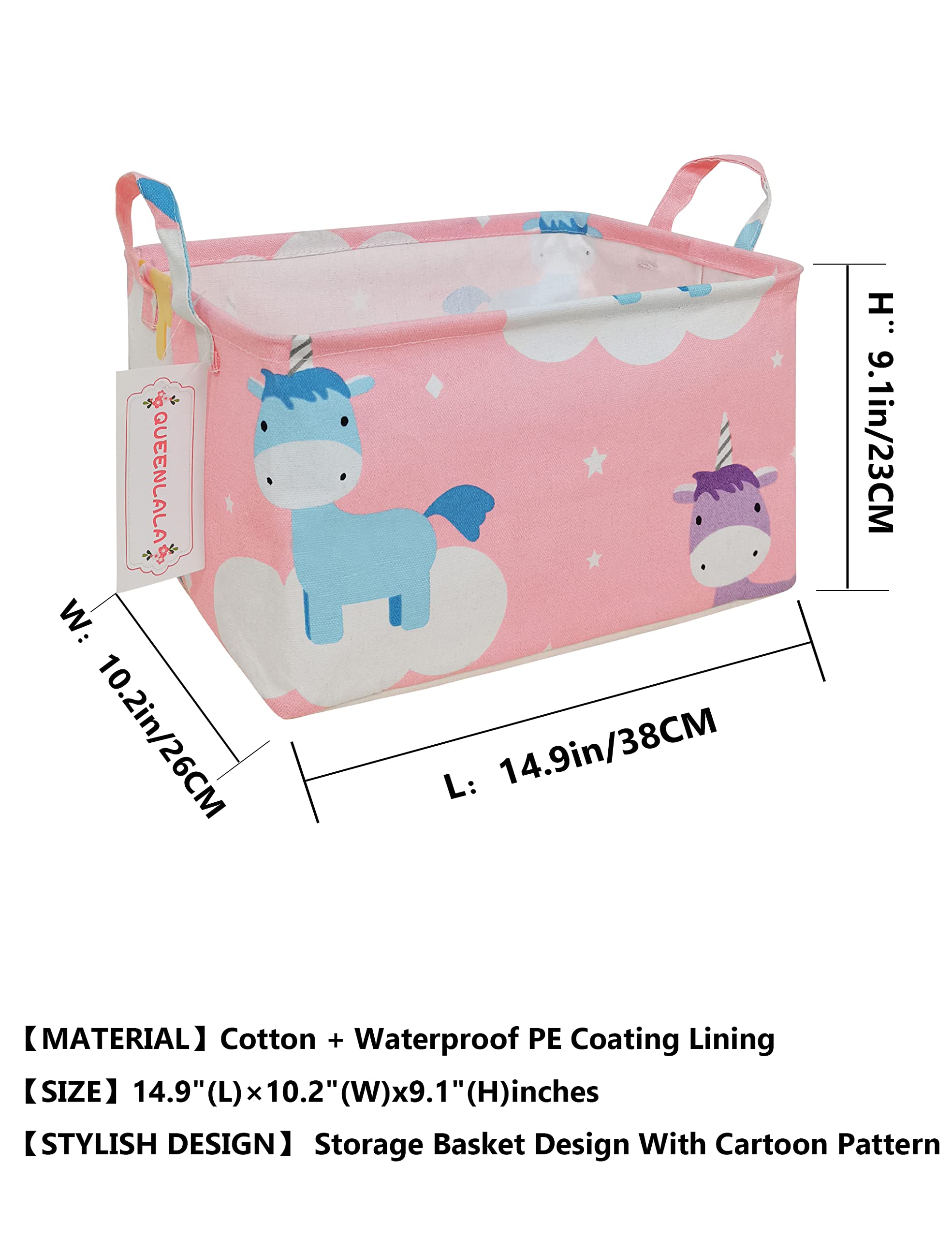 QUEENLALA Foldable Rectangular Laundry Hamper Basket - Nursery Storage Organizer for Toys, Clothes & Office Supplies | Portable Collapsible Bin for Bedroom, Closet & Shelf (Unicorn Design)