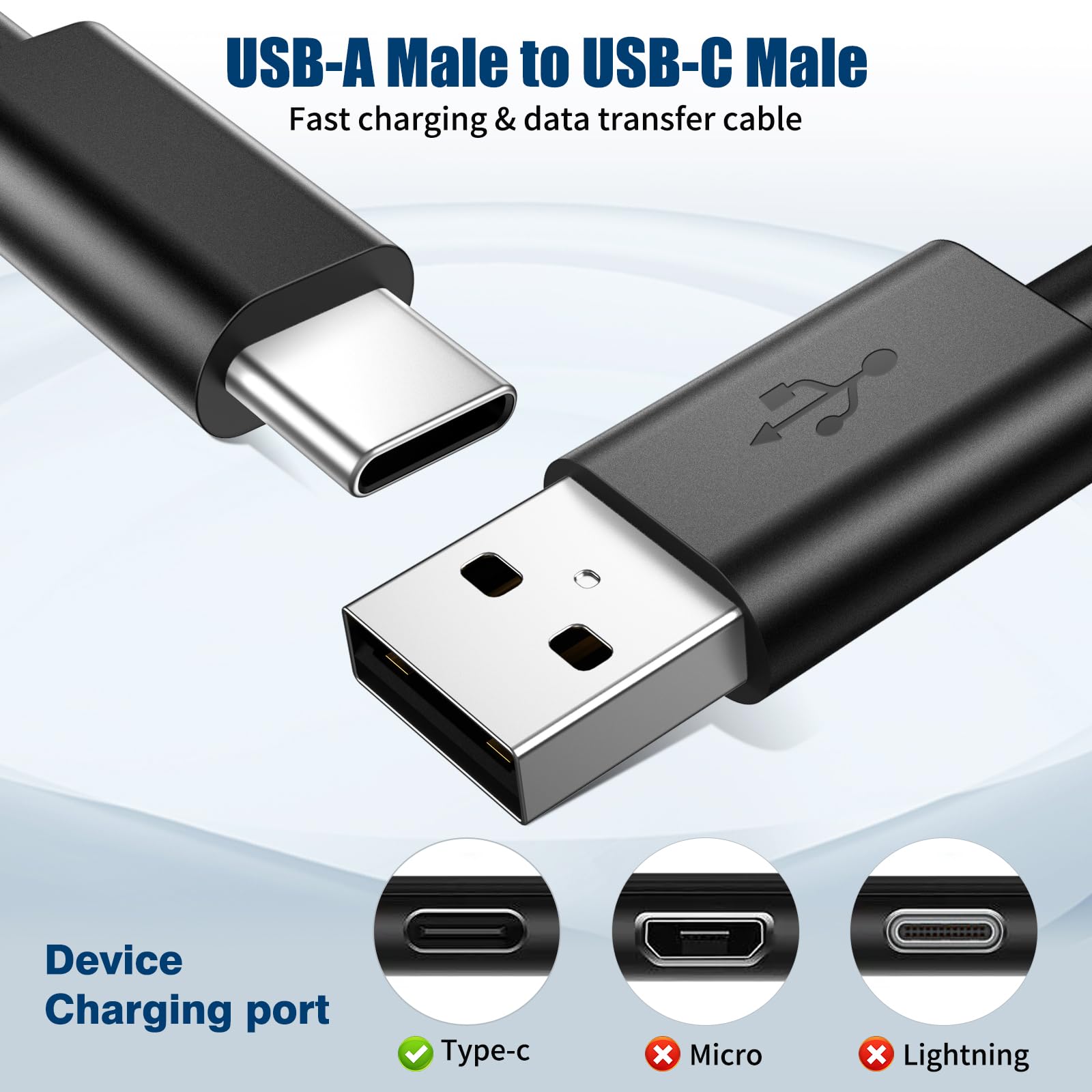 **2 Pack USB C to USB A Fast Charging Cable 3.3ft for Motorola Phones - Moto G Stylus/Power/Play/Pure 5G, Edge+, Razr 40 Ultra, One 5G Ace, G7/G6/Z2/Z3/Z4 - 3A High-Speed Data Sync & Charging Cord for Home, Office & Travel**