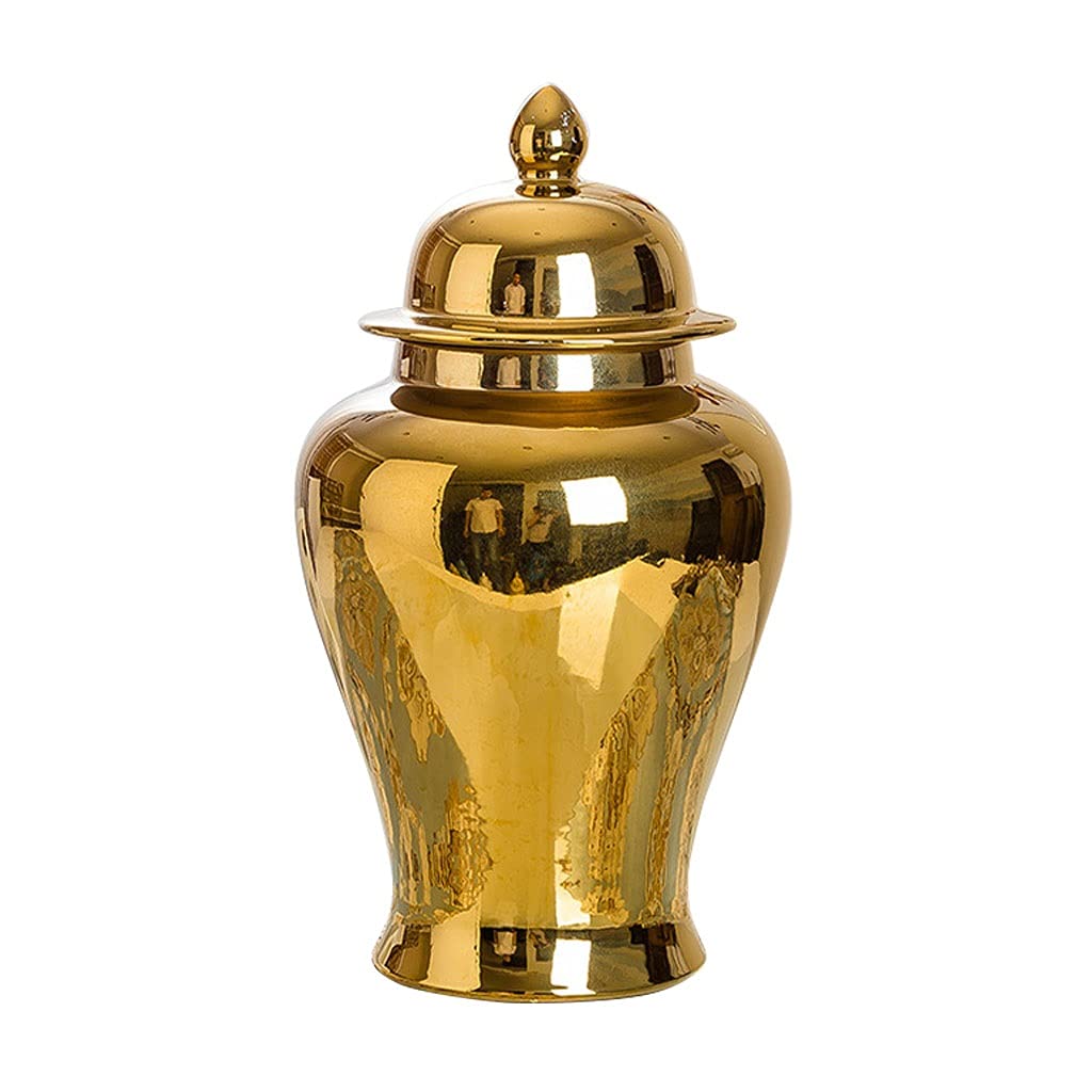 Lucky Star Creative Ceramic Ginger Jar with Lid - Shiny Luxury Temple Jar Vase for Home Decor, Floral Arrangement, Living Room, Dining Table Centerpiece (Gold, Medium) - Perfect for Boho, Farmhouse & Asian-Inspired Interior Design
