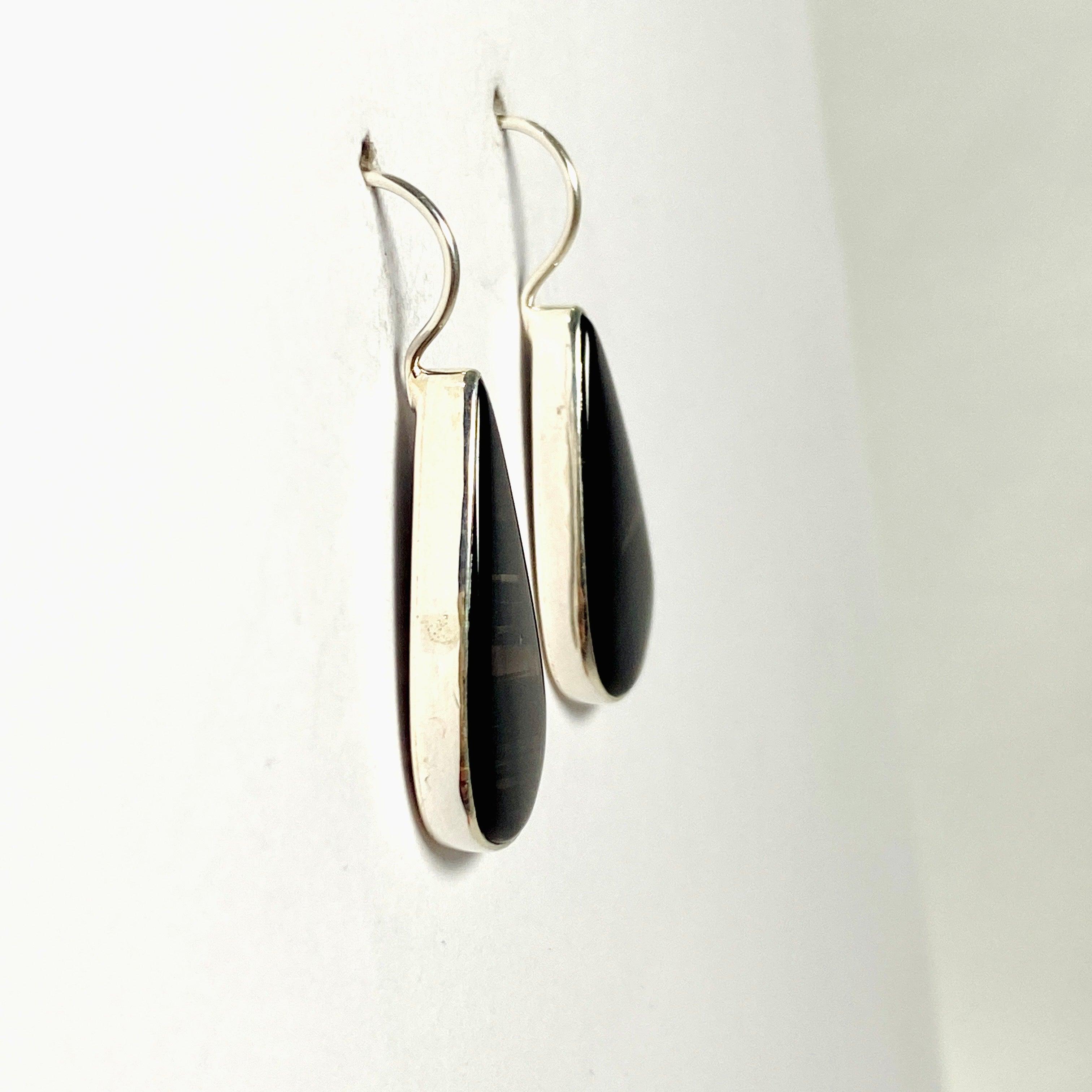 Midnight Obsidian Teardrop Earrings with Fixed Hook - Elegant Black Gemstone Jewelry for Women - Perfect for Evening Parties, Weddings & Special Occasions