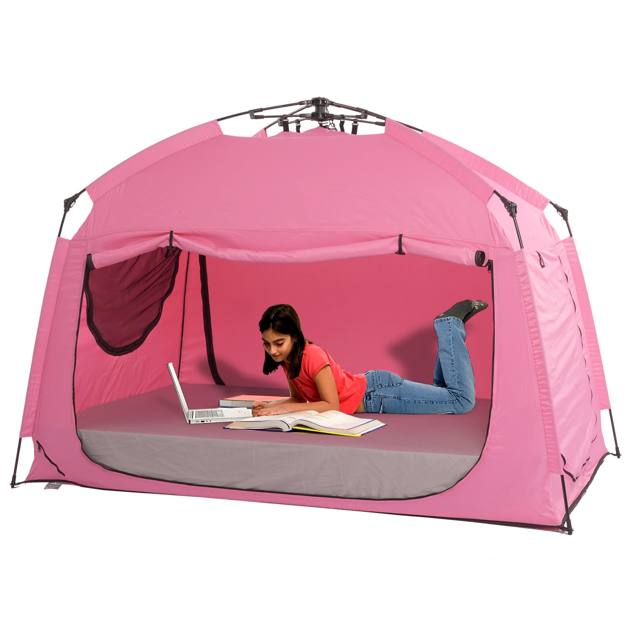 Instant Privacy Bed Tent for Sleeping - Quick Set Up Portable Bed Canopy with 3 Doors & Large Space (Pink, Full Size) - Perfect for Dorms, Apartments, Camping & Guest Rooms