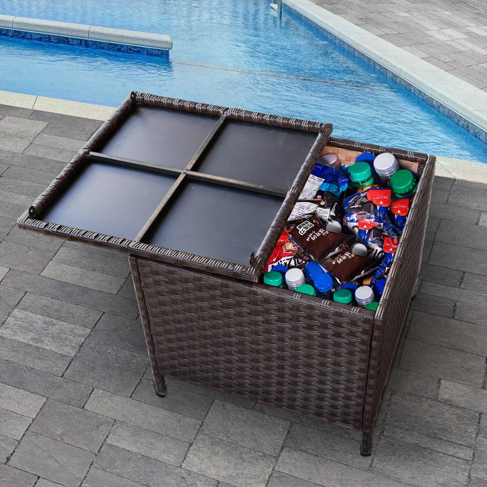 Valita Goognice Outdoor PE Wicker Side Table with Storage - Square Patio Resin Rattan End Table for Furniture Covers, Toys & Gardening Tools - Brown - Perfect for Patio, Garden, Balcony & Outdoor Decor