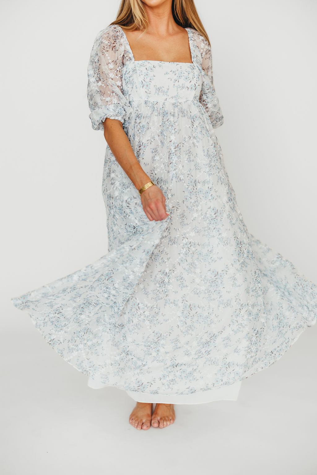 Blue & White Smocked Mona Maxi Dress - Bump Friendly Maternity Wear with Inclusive Sizing (S-3XL) | Perfect for Beach Vacations, Summer Weddings & Casual Outings