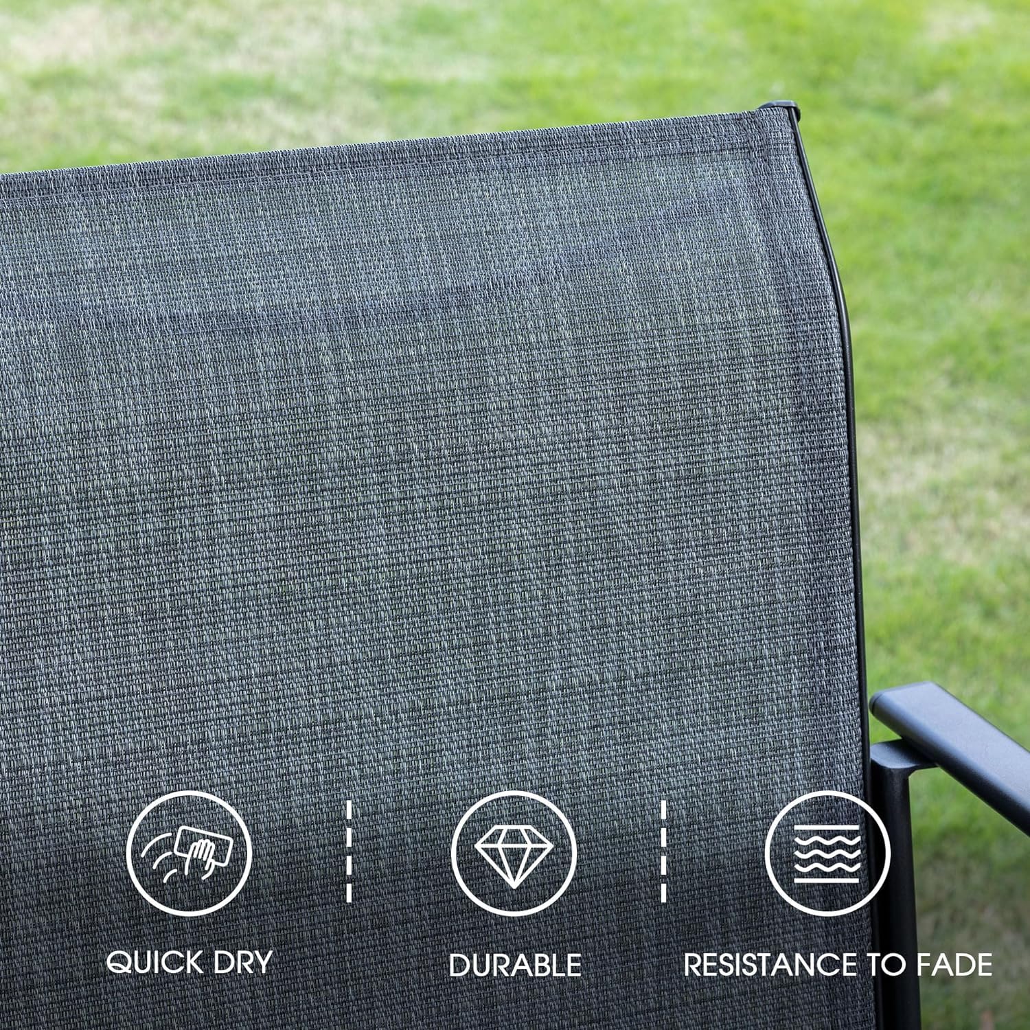 VICLLAX 5-Piece Outdoor Patio Dining Set with Square Table & 4 Stackable Sling Chairs - Grey Weather-Resistant Furniture for Backyard, Garden, Poolside & Deck - Perfect for Outdoor Entertaining & Relaxation