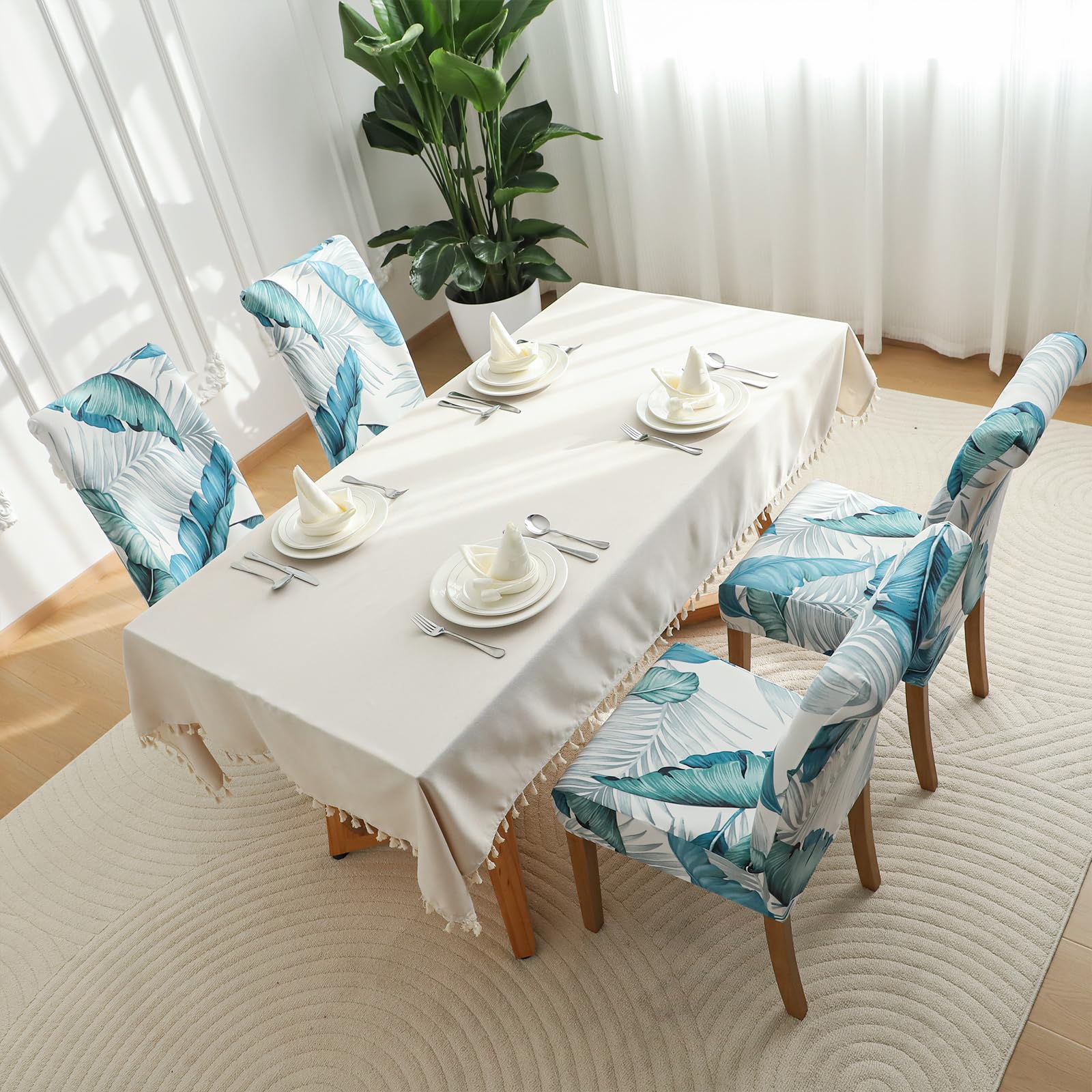 FORCHEER Stretch Dining Chair Covers Set of 4 - Blue Floral Pattern Washable Slipcovers for Kitchen, Parsons & Dining Room Chairs | Perfect for Home Decor, Parties & Protecting Furniture (Pack of 4)