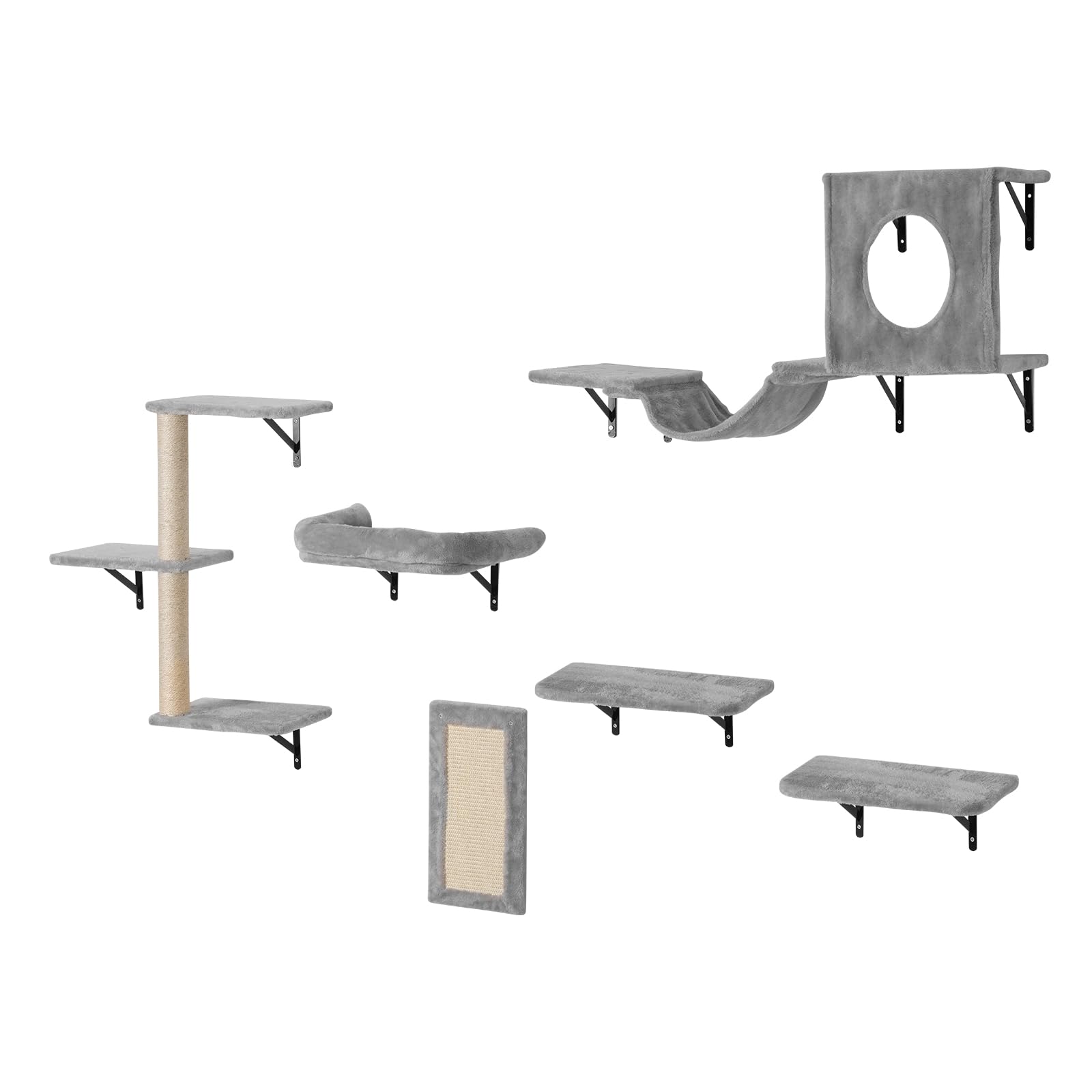 VEVOR Wall Mounted Cat Shelves Set of 6 - Cat Climbing Furniture with Perches, Jumping Boards, Hammock & Sofa - 40 lbs Capacity for Indoor Cats - Perfect for Play, Sleep & Climbing in Living Rooms & Bedrooms