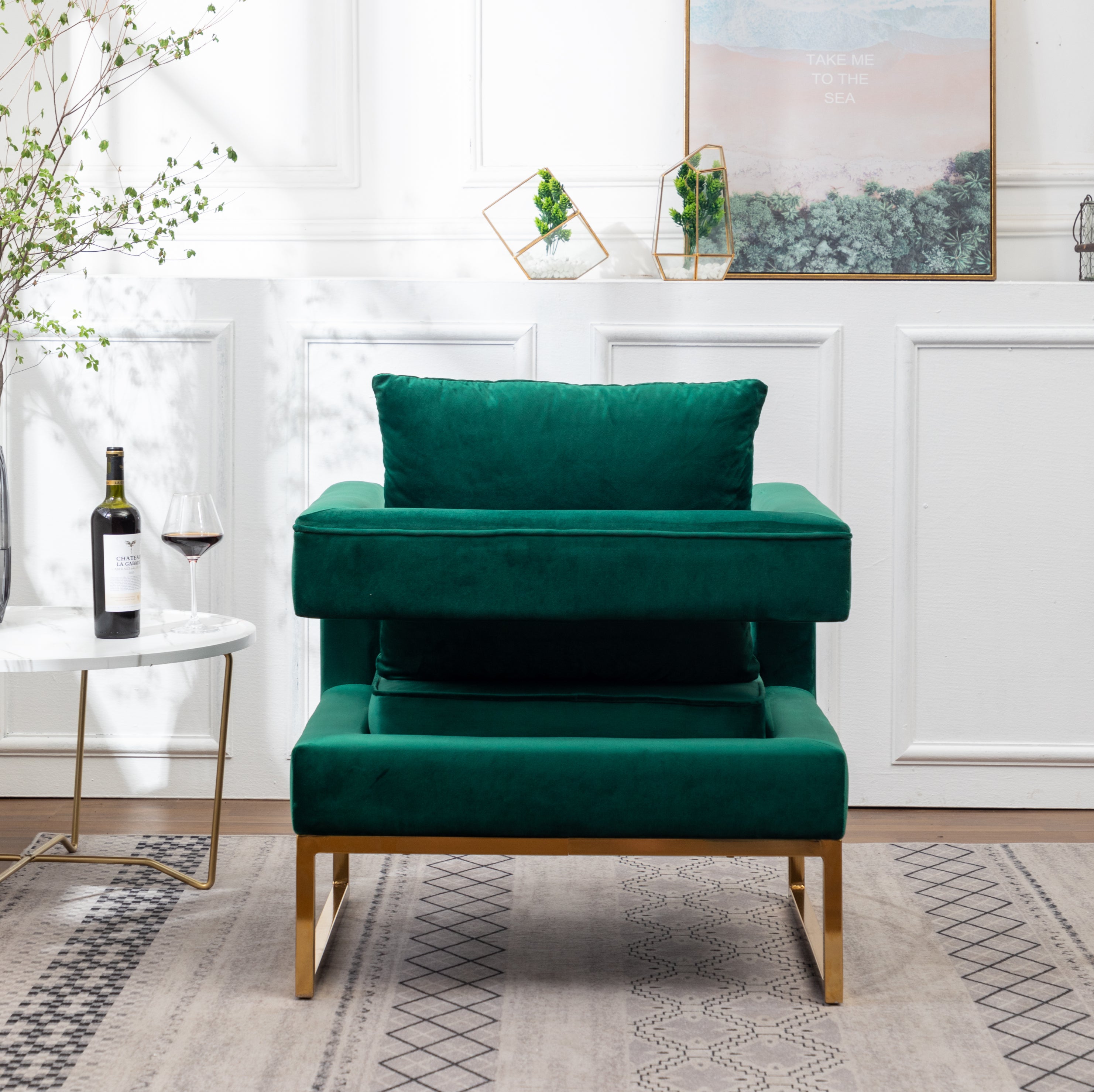 Roundhill Furniture Lenola Contemporary Upholstered Accent Arm Chair - Modern Living Room Chair for Home Office, Lounge & Reading Nook - Comfortable Fabric Armchair with Wooden Legs