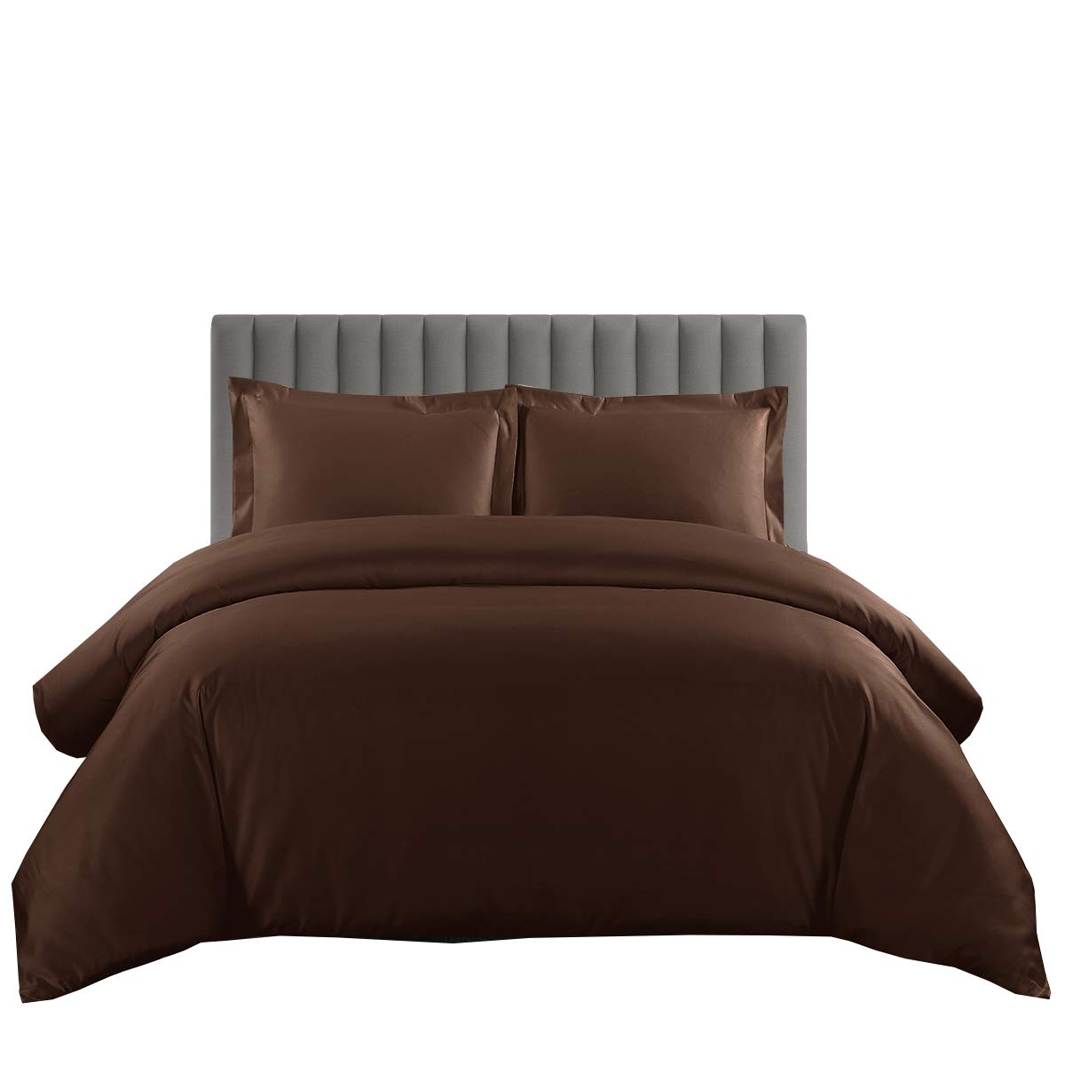 Premium 600 Thread Count 100% Cotton Duvet Cover Set - Full/Queen Size in Rich Chocolate Brown + Hypoallergenic White Down Alternative Comforter - Ultra Soft 4-Piece Bedding Set for Cozy Bedroom Decor & Guest Room Luxury