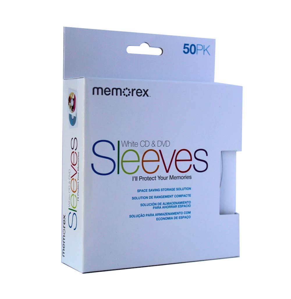 500pcs Memorex CD/DVD Paper Sleeves with Window, Back Cut & Flap - 10 Pack of 50 - Perfect for Organizing Music, Movies & Data Discs at Home or Office