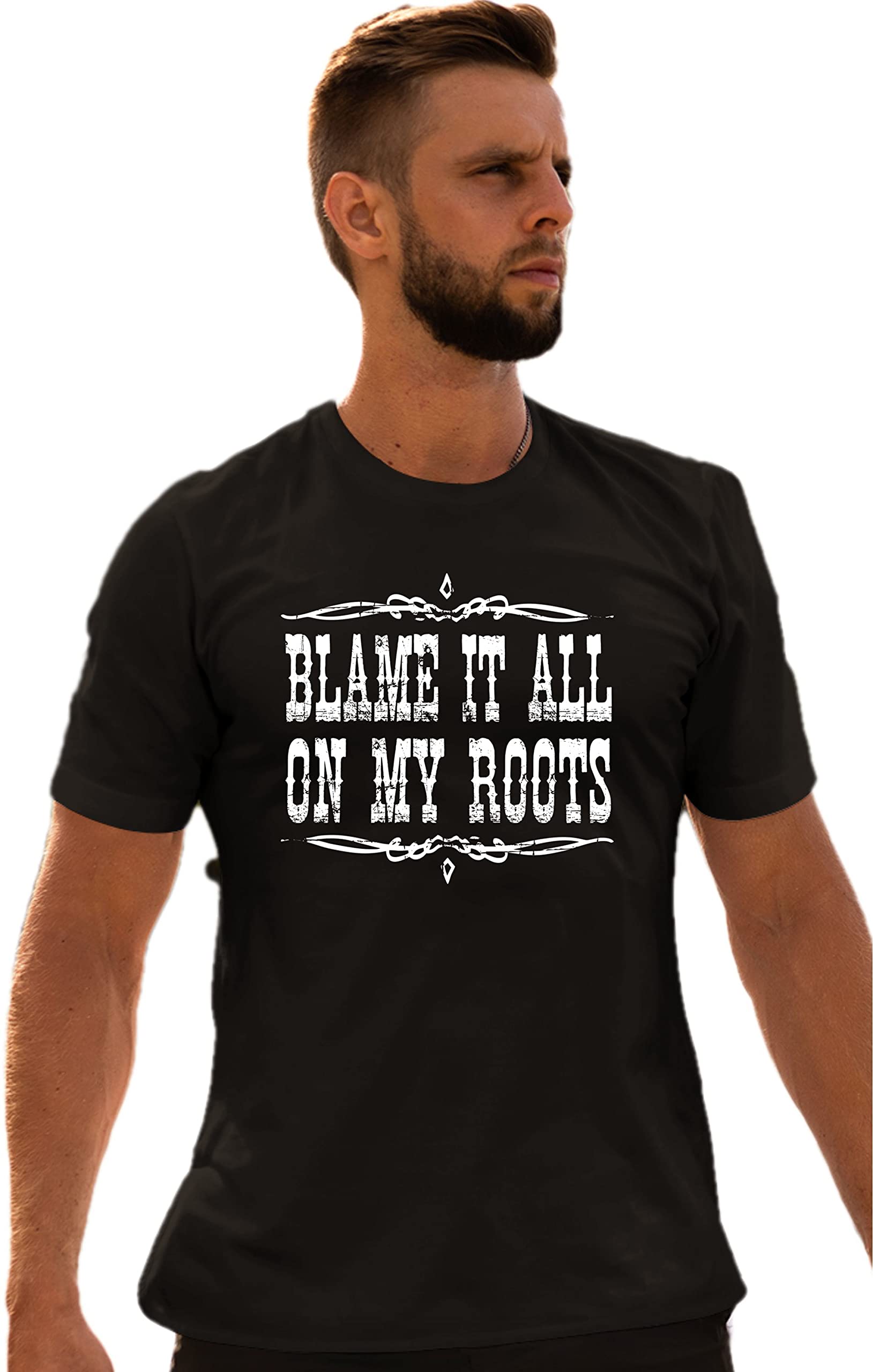 Go All Out Adult Blame It On My Roots Country Music T-Shirt | Vintage Style Graphic Tee for Men & Women | Perfect for Concerts, Parties & Casual Wear