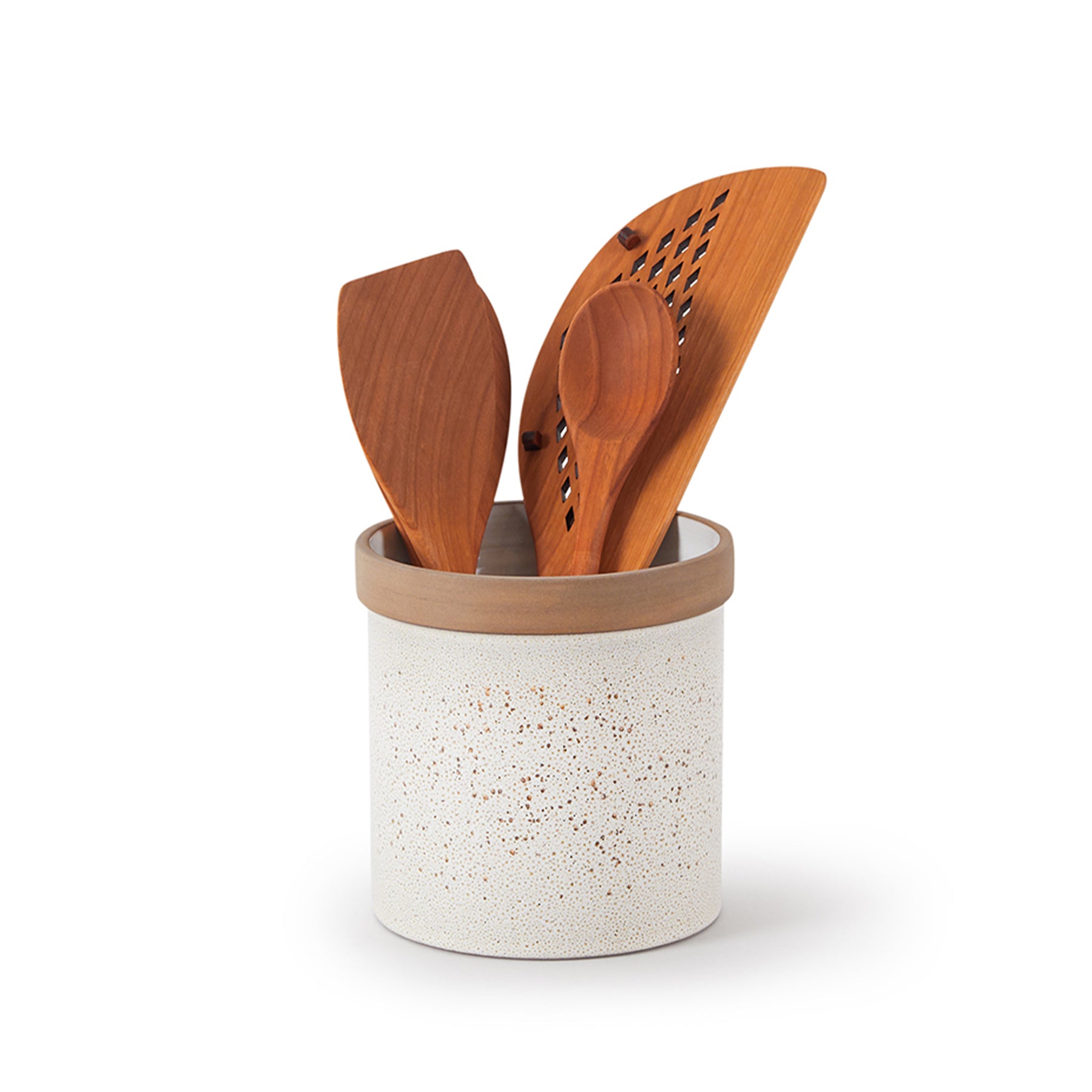 White and Brown Ceramic Utensil Holder - Kitchen Countertop Organizer for Spoons, Forks, and Cooking Tools | Perfect for Home, Restaurant, and Office Use