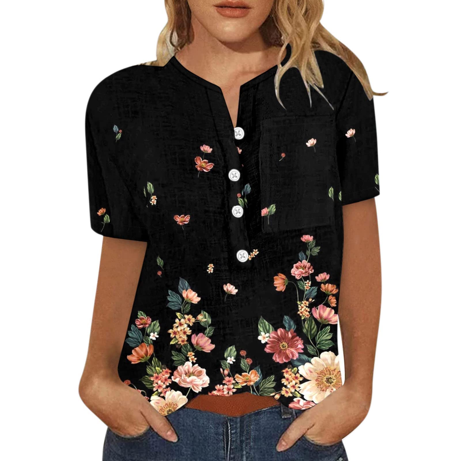 Goddess Accent V-Neck Short Sleeve Printed T-Shirt for Women - Casual Summer Blouse & Everyday Tee - Perfect for Beach Outings, Date Nights and Office Casual Wear