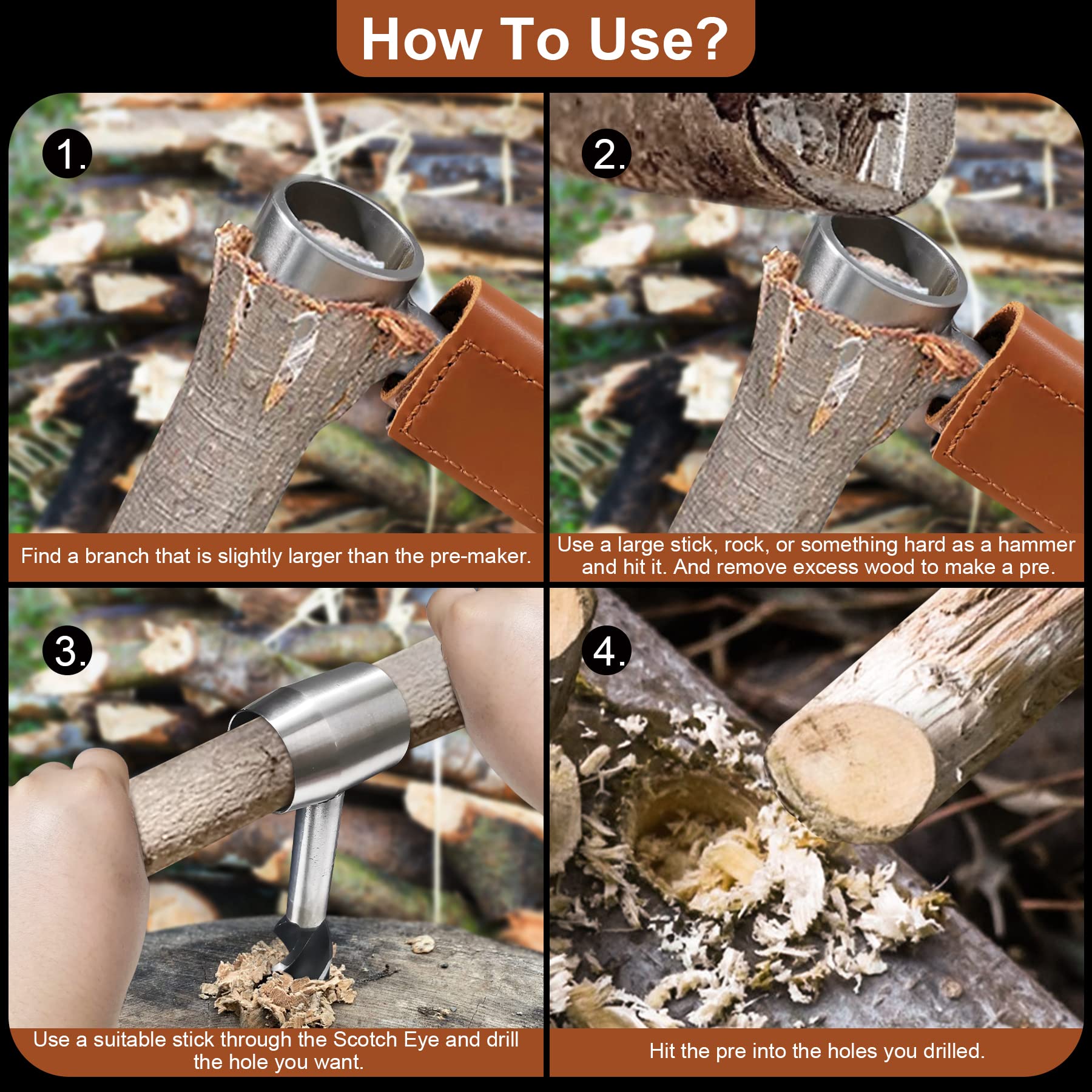 Bushcraft Hand Auger Wrench - Survival Multi-Tool for Outdoor Camping, Backpacking & Bushcrafting | Scotch Eye Wood Auger Drill, Manual Hole Maker & Settlers Wrench for Wilderness Gear & Equipment (Perfect for Building Shelters, Digging Holes & Outdoor Survival Tasks)