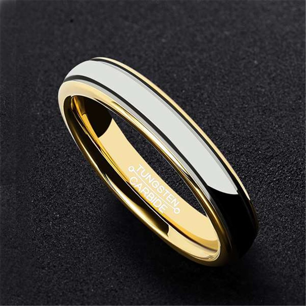 4mm Tungsten Carbide Wedding Ring for Men & Women - 18K Gold Plated Engagement Band with Domed Design, High Polish & Comfort Fit - Perfect for Anniversaries, Proposals & Everyday Wear