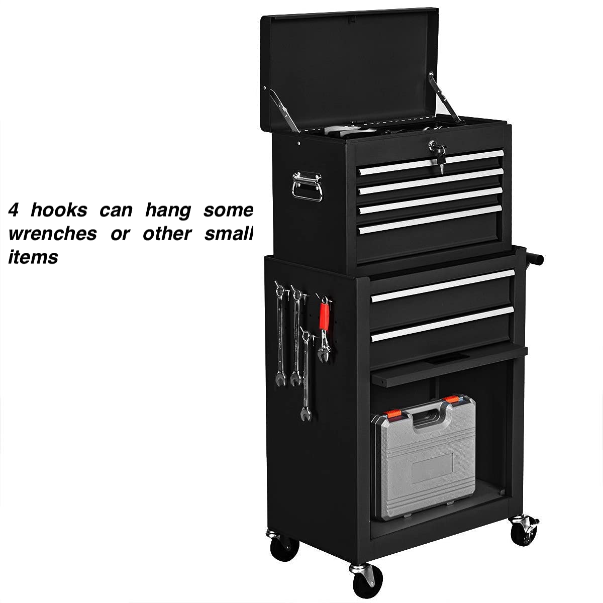 2-Piece Black Portable Rolling Tool Chest with Removable Drawers - Heavy-Duty Steel Toolbox Organizer for Garage, Workshop & Home Storage - Perfect for Mechanics, Craftsmen & DIY Enthusiasts