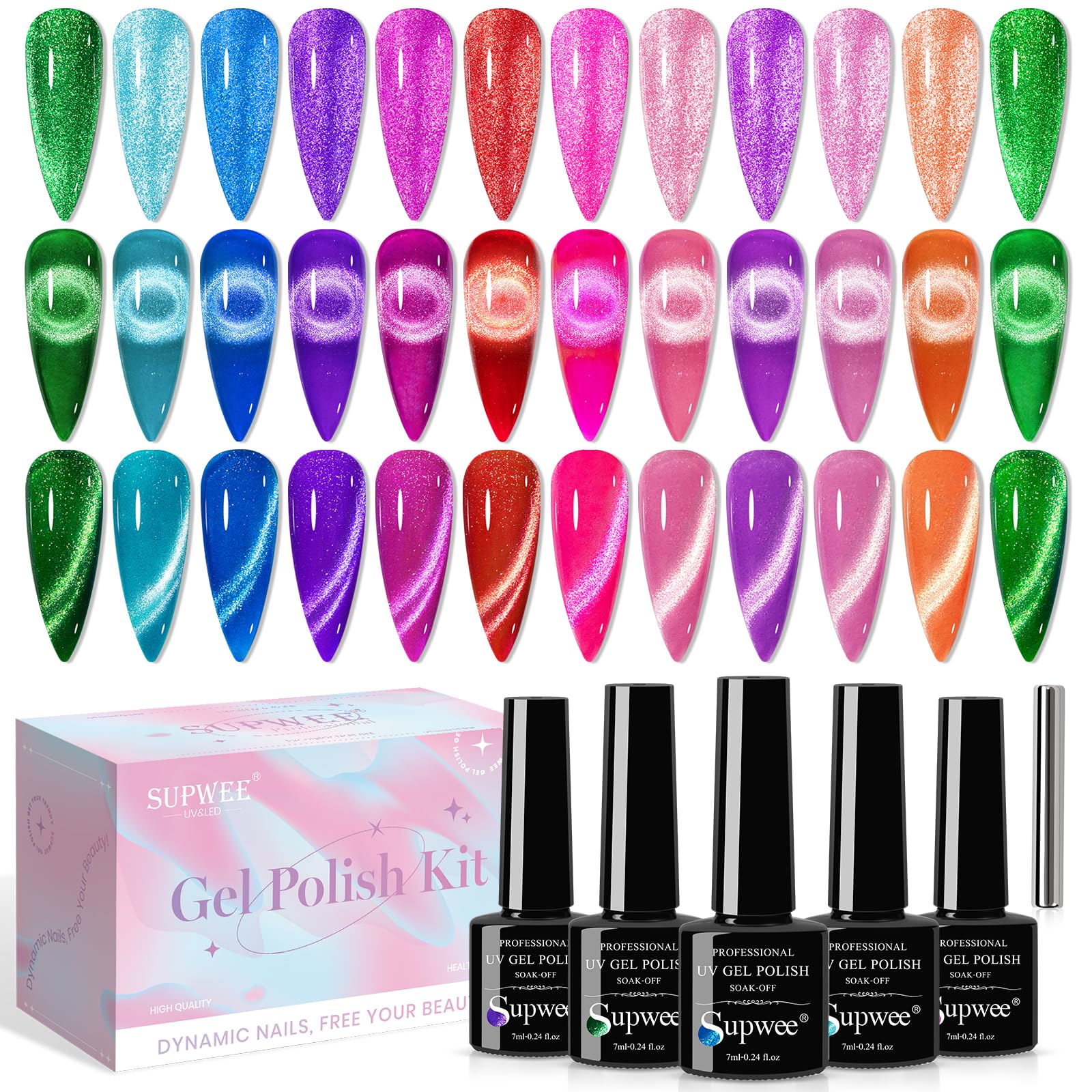 Magnetic Neon Cat Eye Gel Polish Set - Sparkling Glitter Holographic Nail Polish for Long-Lasting UV/LED Manicures | Professional Salon & DIY Home Nail Art Kit | Perfect for Parties, Weddings & Special Occasions
