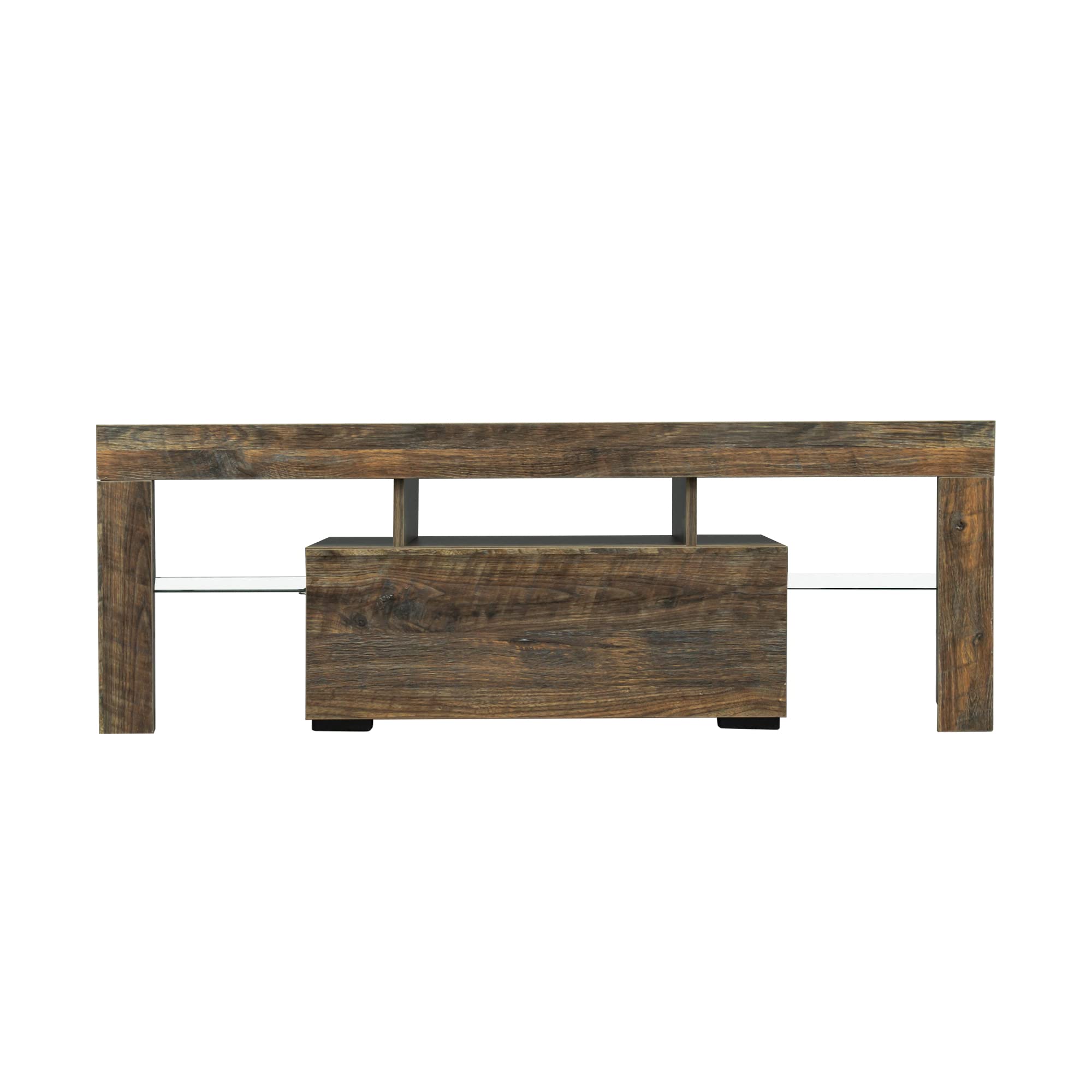 RGB LED TV Stand with Storage for Flat Screen TVs & Gaming Consoles - Modern Grey Oak Entertainment Center for Living Room, Bedroom & Lounge Room Decor