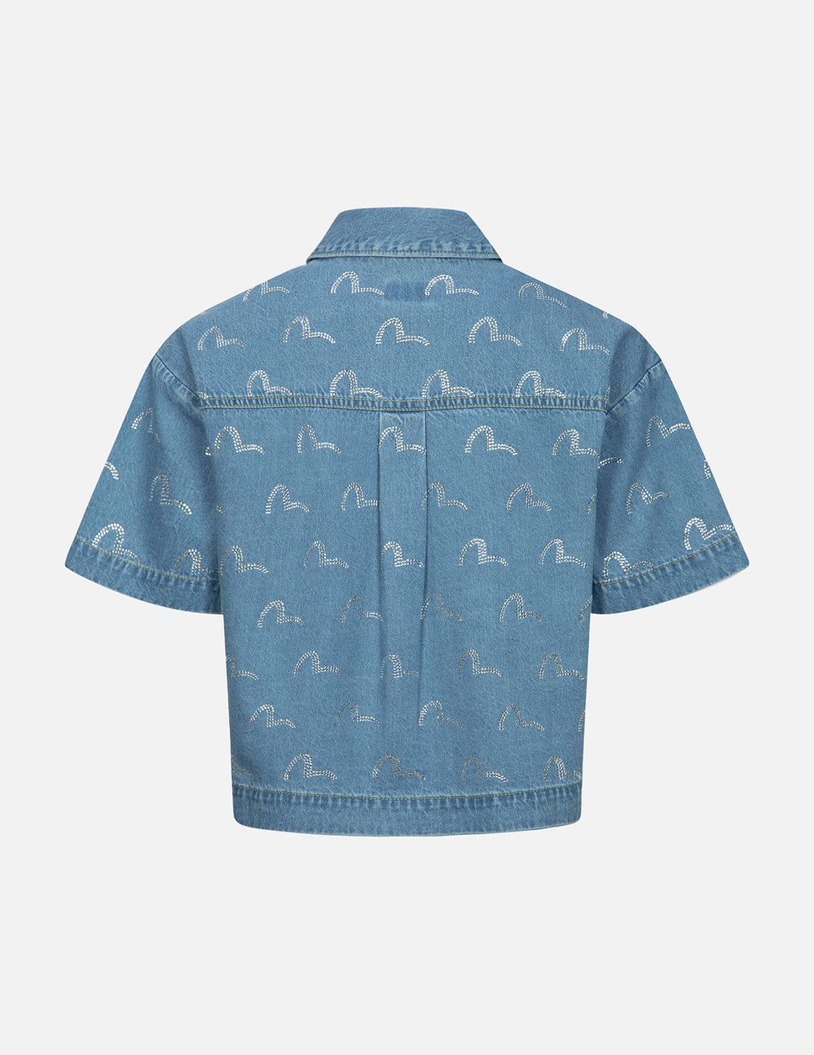 Sparkling Rhinestone Seagull Embroidered Denim Shirt for Women - Trendy Distressed Fit Casual Top for Beach Outings & Nightlife