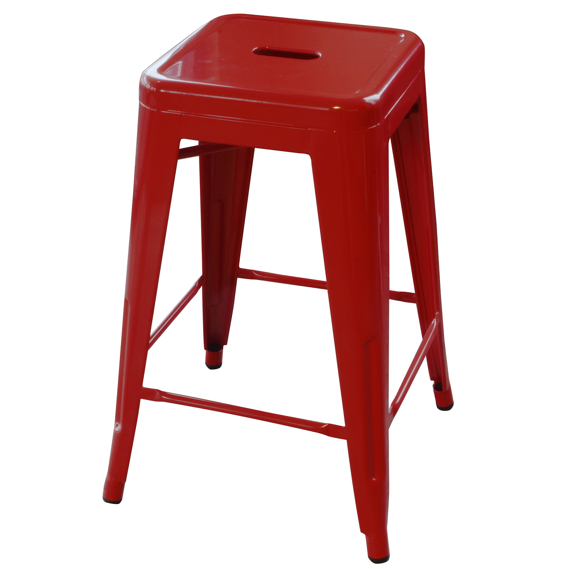 BS24RED Metal Bar Stool Set of 2 - 24 Inch Height, Adjustable Red Counter Stools for Kitchen Island, Breakfast Bar & Home Decor