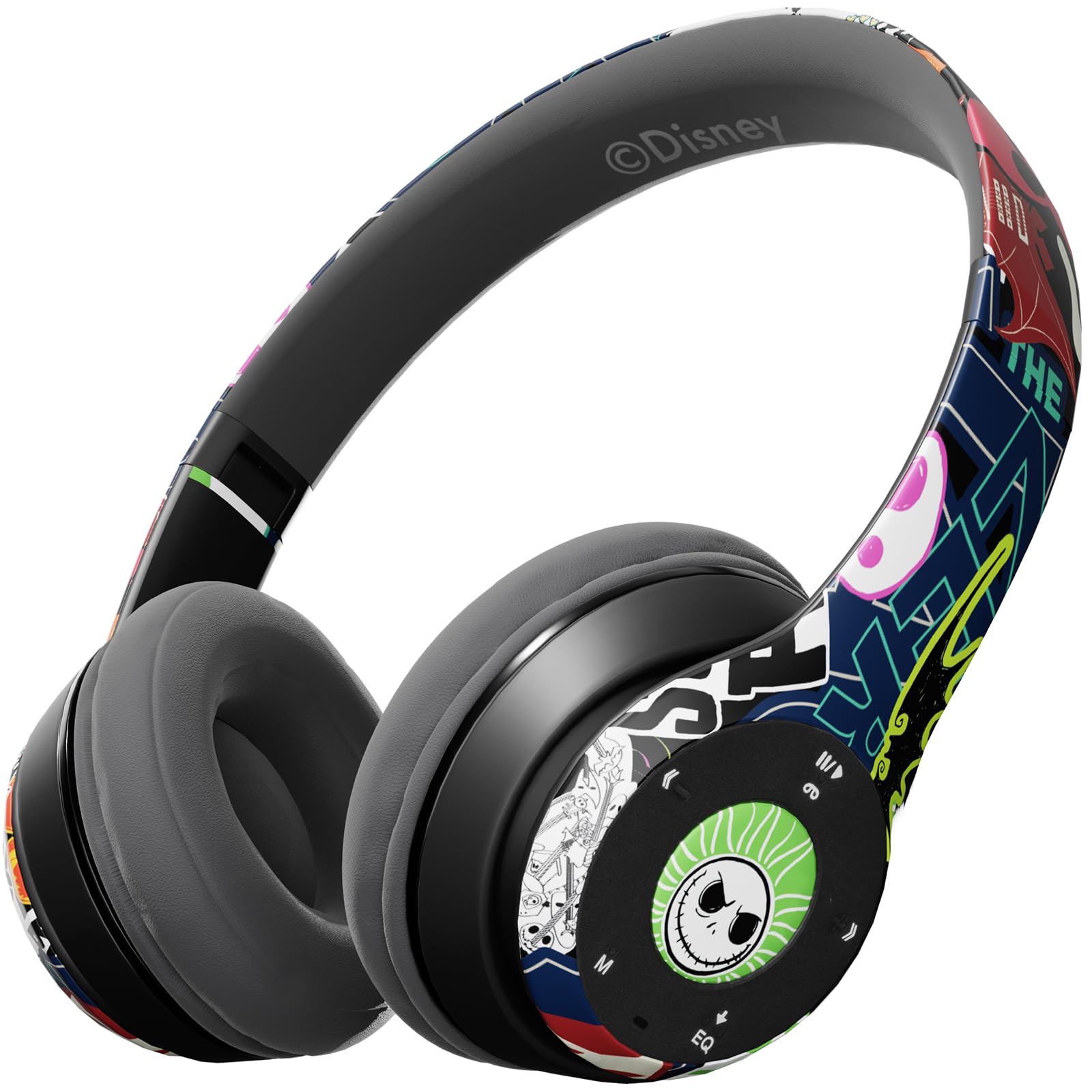 Disney Nightmare Before Christmas Jack Sticker Bluetooth Headphones - Wireless Foldable Over-Ear Headset with Built-in Mic, Enchanting Sally & Friends Design for Adults & Kids - Perfect for Halloween, Christmas Gifts, Movie Nights & Travel
