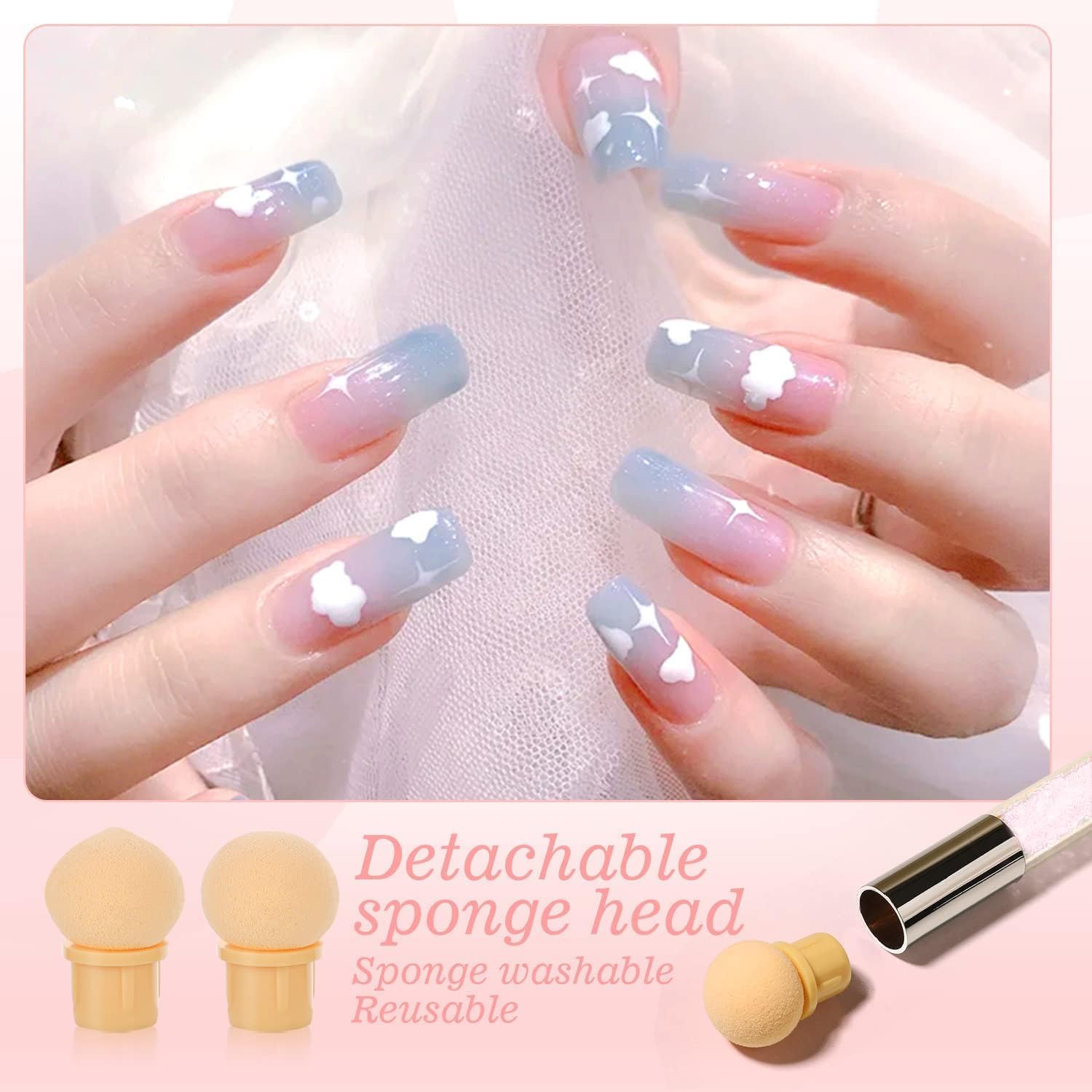 NAILWIND Dual Head Nail Art Sponge Brush - Ombre Gradient Dotting Pen with 4 Replacement Heads - Perfect for DIY Nail Designs, Salon Manicures & Professional Nail Artistry