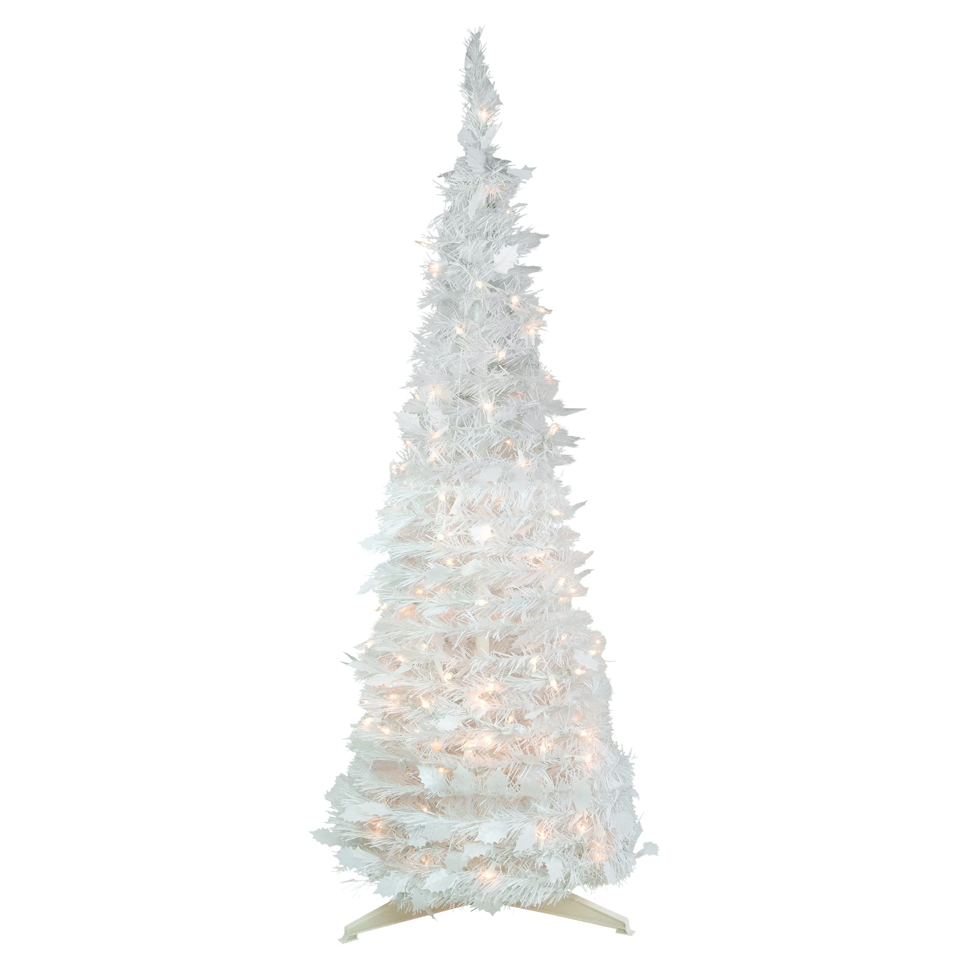 Northlight 6ft Pre-Lit White Tinsel Artificial Pop-Up Christmas Tree with Clear Lights - Perfect for Home, Office & Holiday Decorations