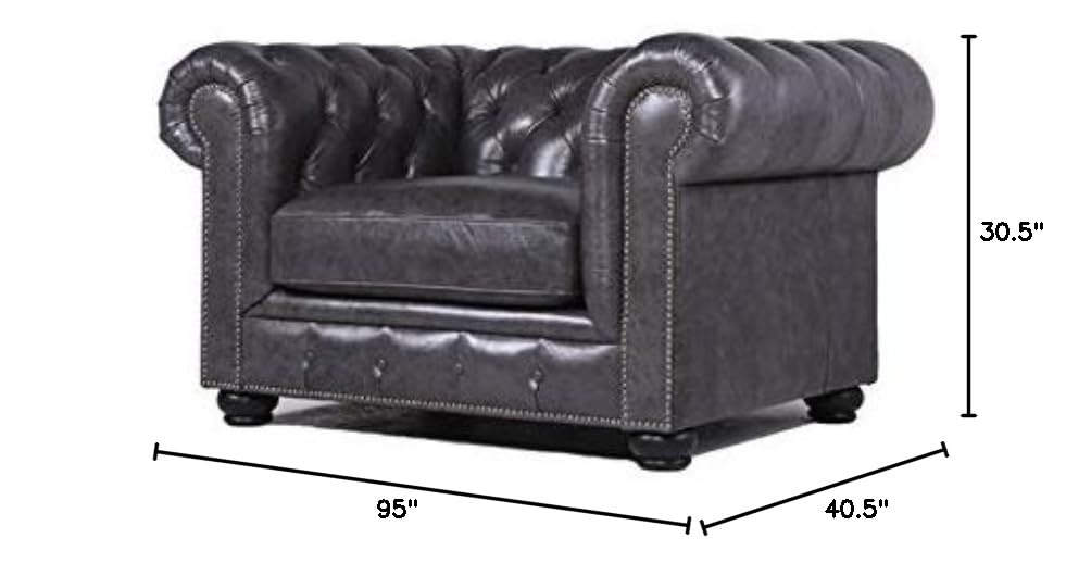 Home Square 2-Piece Gray Leather Chesterfield Accent Chair and Sofa Set - Perfect for Living Room, Office, or Study Decor