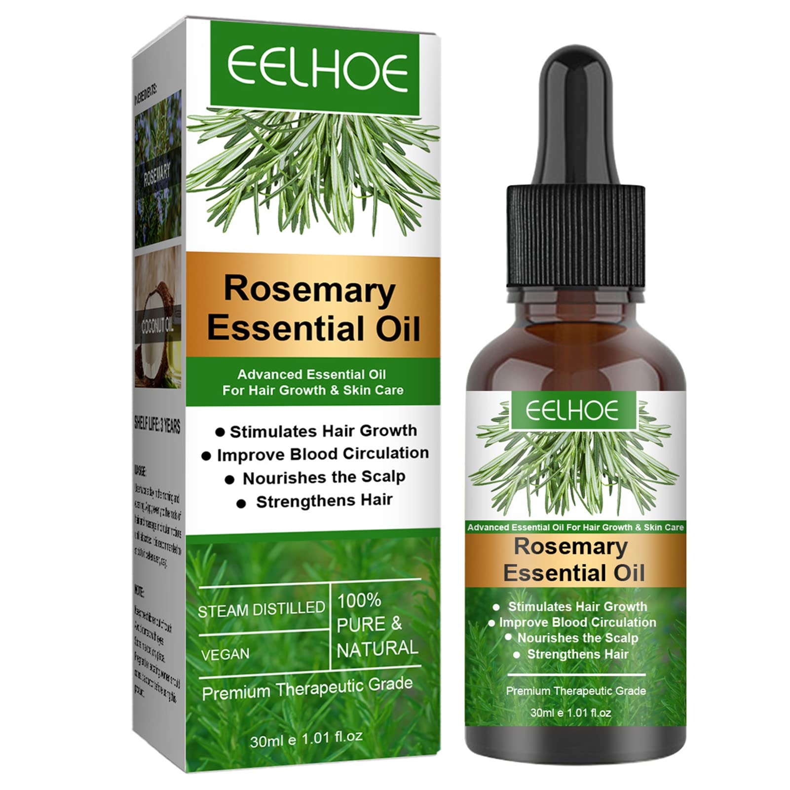 Organic Rosemary Essential Oil for Hair Growth & Scalp Care - 100% Pure Natural Hair Oil for Men & Women - Promotes Thicker, Healthier Hair - 30ml Bottle for Daily Hair & Skin Care - Perfect for Massage, Aromatherapy & DIY Beauty Recipes