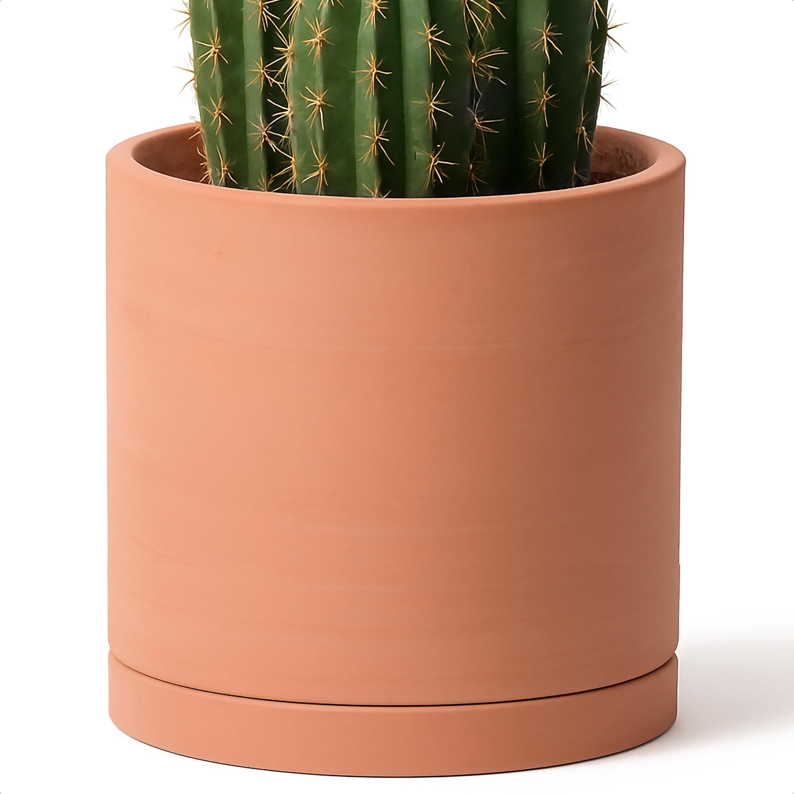 D'vine Dev 12 Inch Large Terracotta Plant Pot with Drainage Hole & Saucer - Round Cylinder Planter for Indoor Plants, Succulents, Herbs - Perfect for Home Decor, Office, Garden (40-X-A-6)