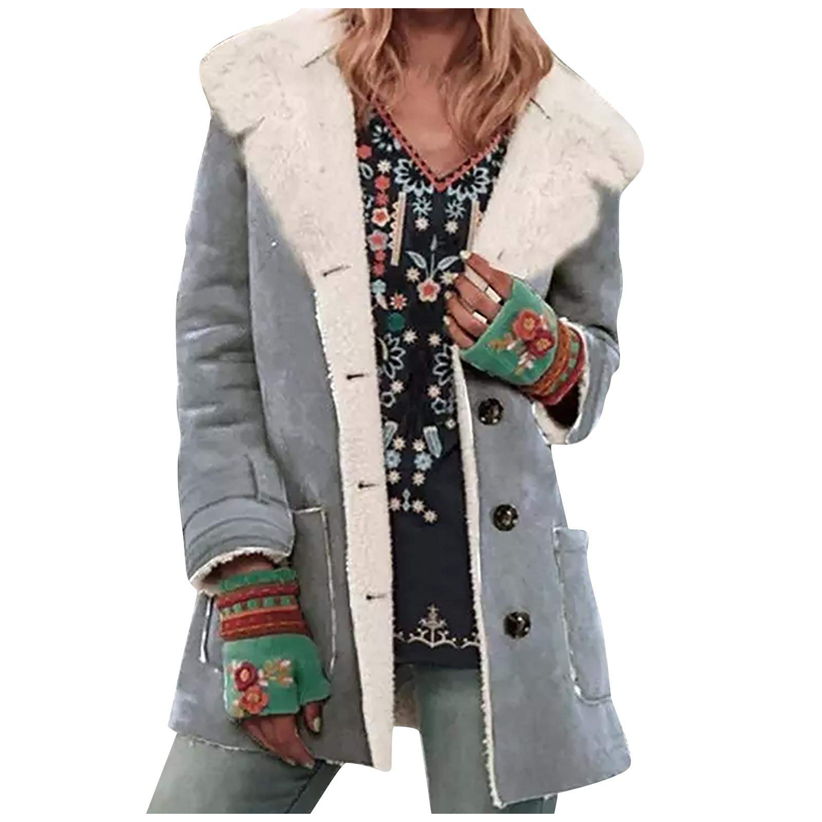Women's Fleece Hooded Jacket with Turn-Down Collar - Long Sleeve Shaggy Coat in Blue | Cozy Winter Outerwear for Casual Wear & Outdoor Activities