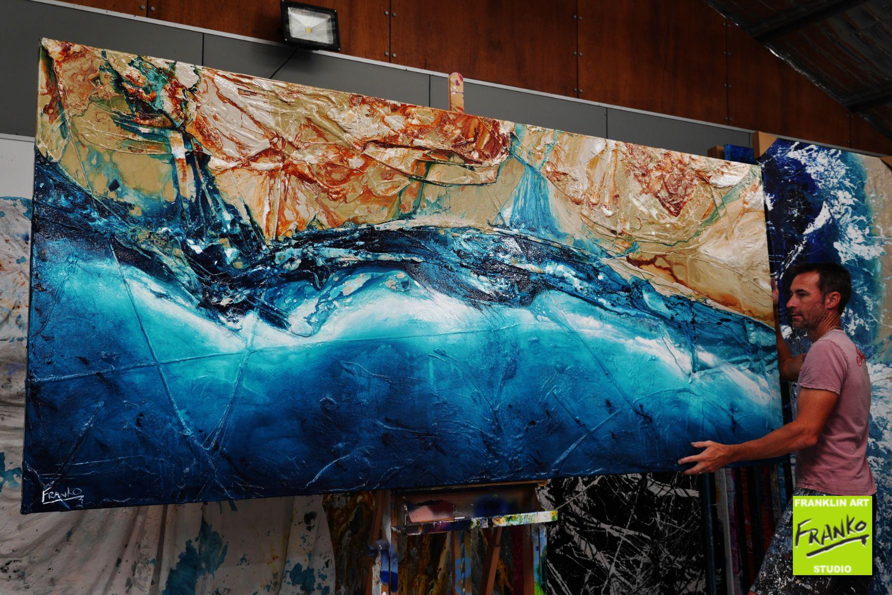 Oceanic Harmony 270cm x 120cm Green Blue Brown Textured Abstract Canvas Wall Art - Modern Home Decor for Living Room, Bedroom & Office