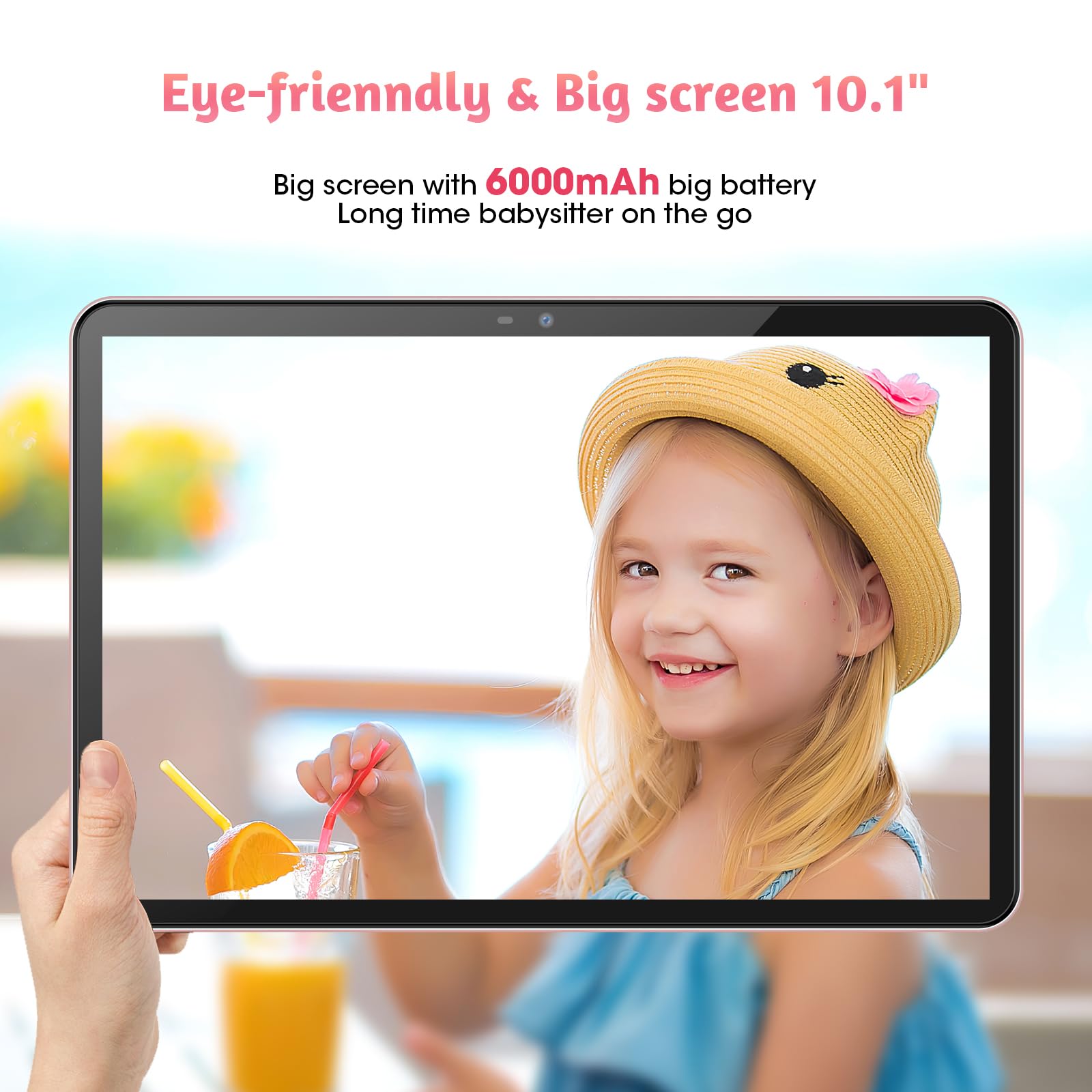 10-Inch Kids Tablet with Android 14 | 8GB RAM 128GB ROM | Parental Controls, Dual Camera & 6000mAh Battery | Includes EVA Case - Perfect for Learning, Games & Travel (Pink)