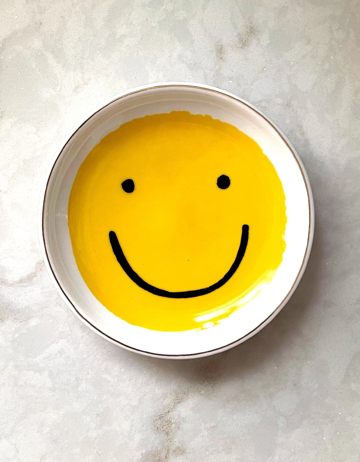 Hand Painted Smiley Face Ceramic Trinket Dish - Gold Trim Jewelry Catchall Tray for Rings, Earrings & Keys | Perfect for Vanity, Dresser & Entryway Organization