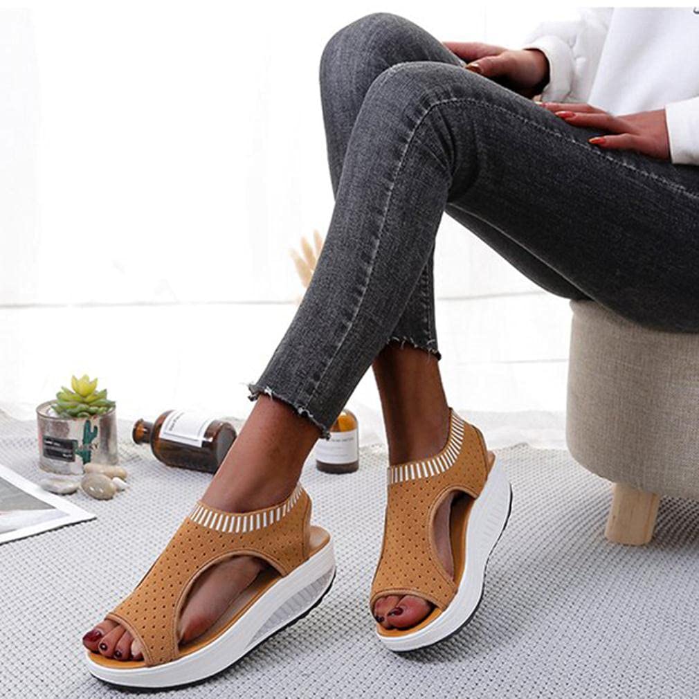 Women's Stretch Comfort Sandals - Breathable Summer Casual Beach Shoes for Ladies - Plus Size Brown - Perfect for Walking, Travel & Outdoor Activities